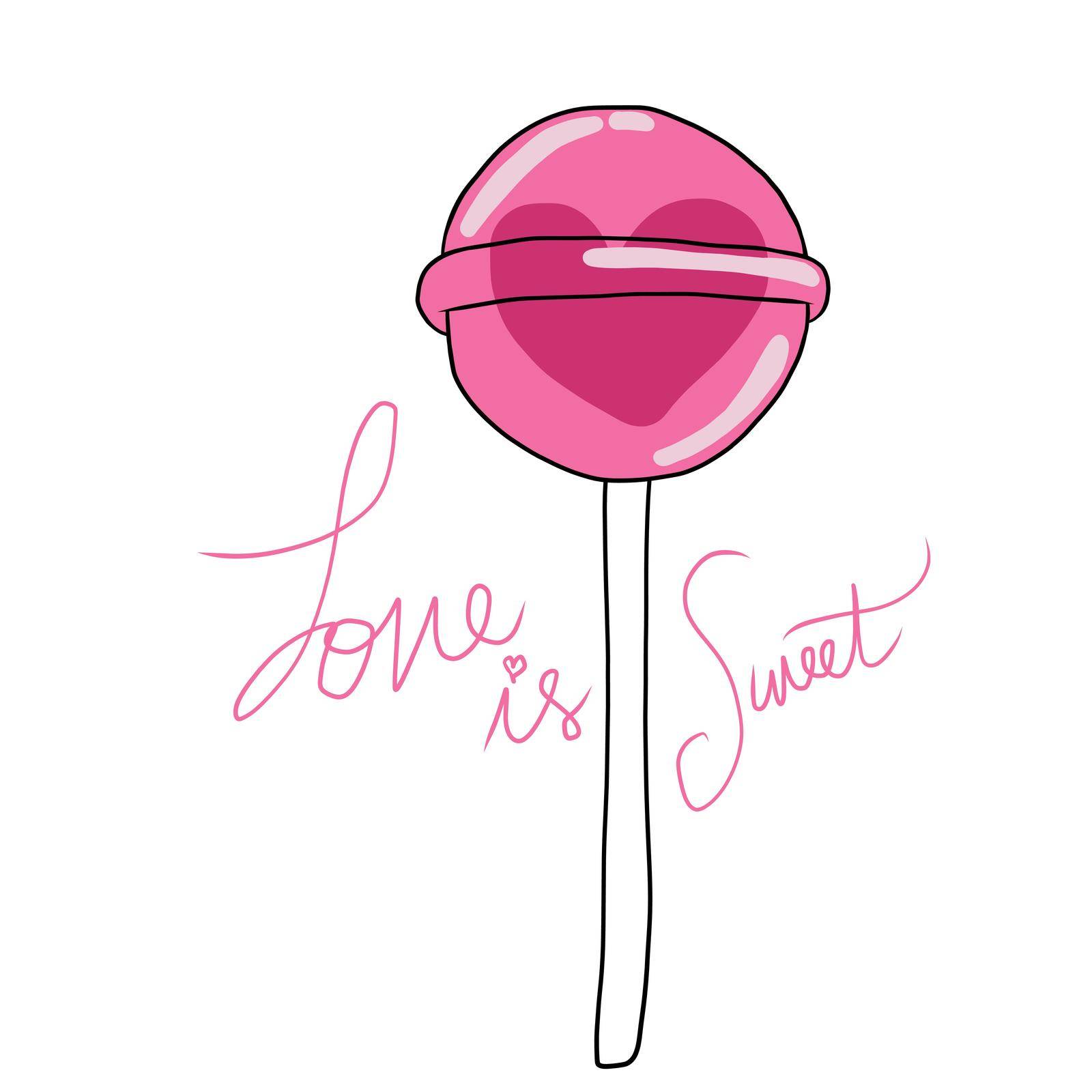 Love is sweet, candy with heart inside cartoon vector illustration