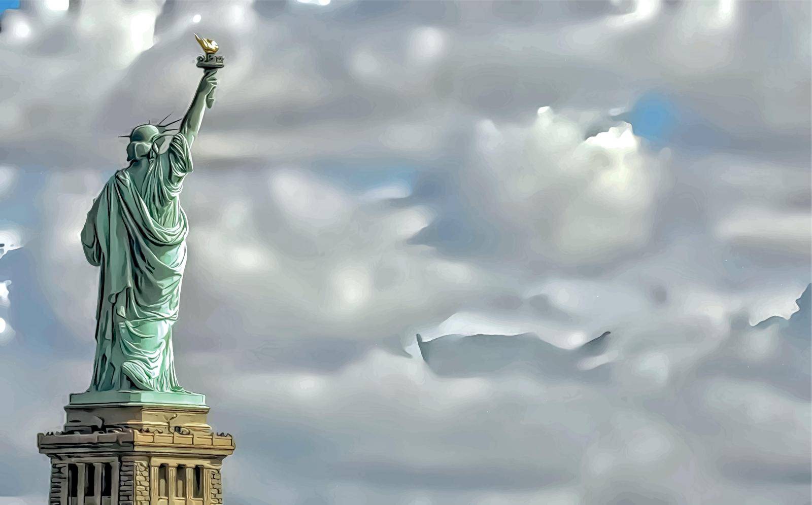Statue of Liberty in New York on a cloudy day