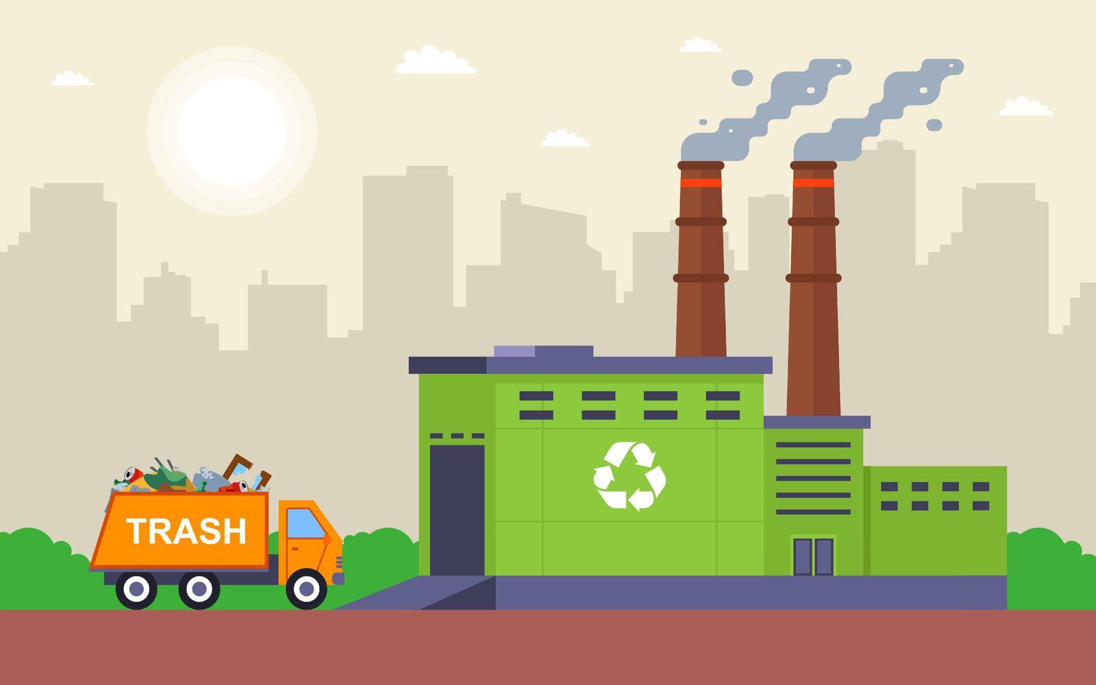 garbage processing plant. garbage truck rides with waste. by PlutusART
