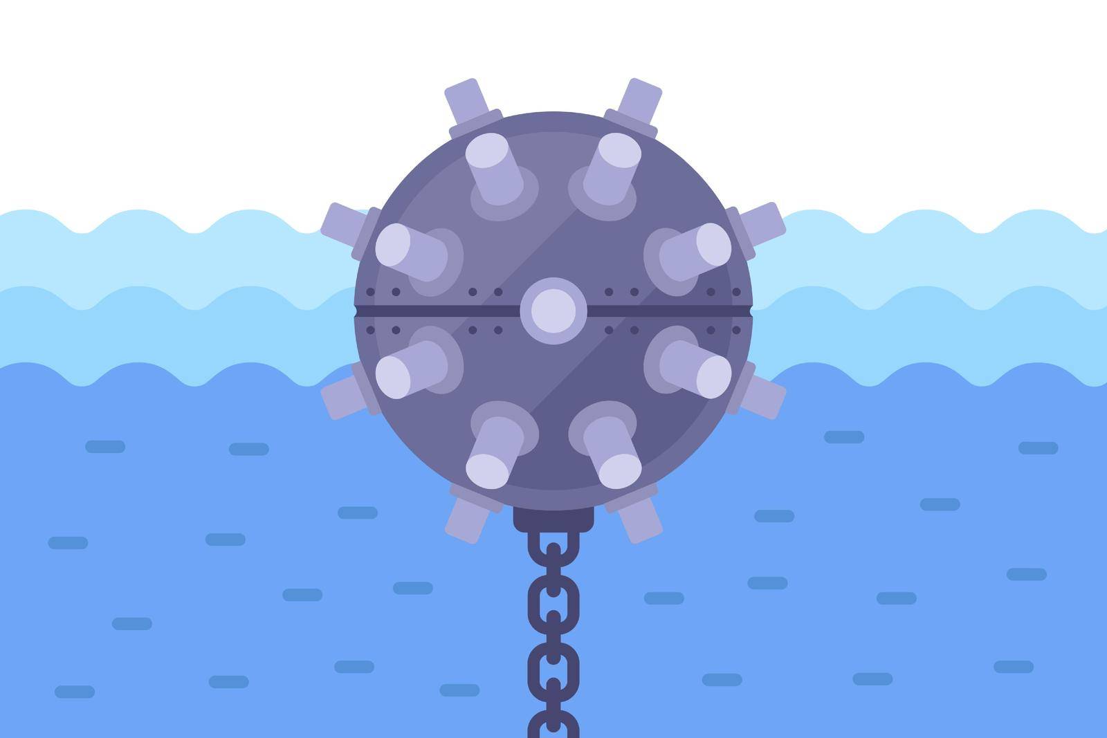 military old naval mine to destroy the ship. flat vector illustration.
