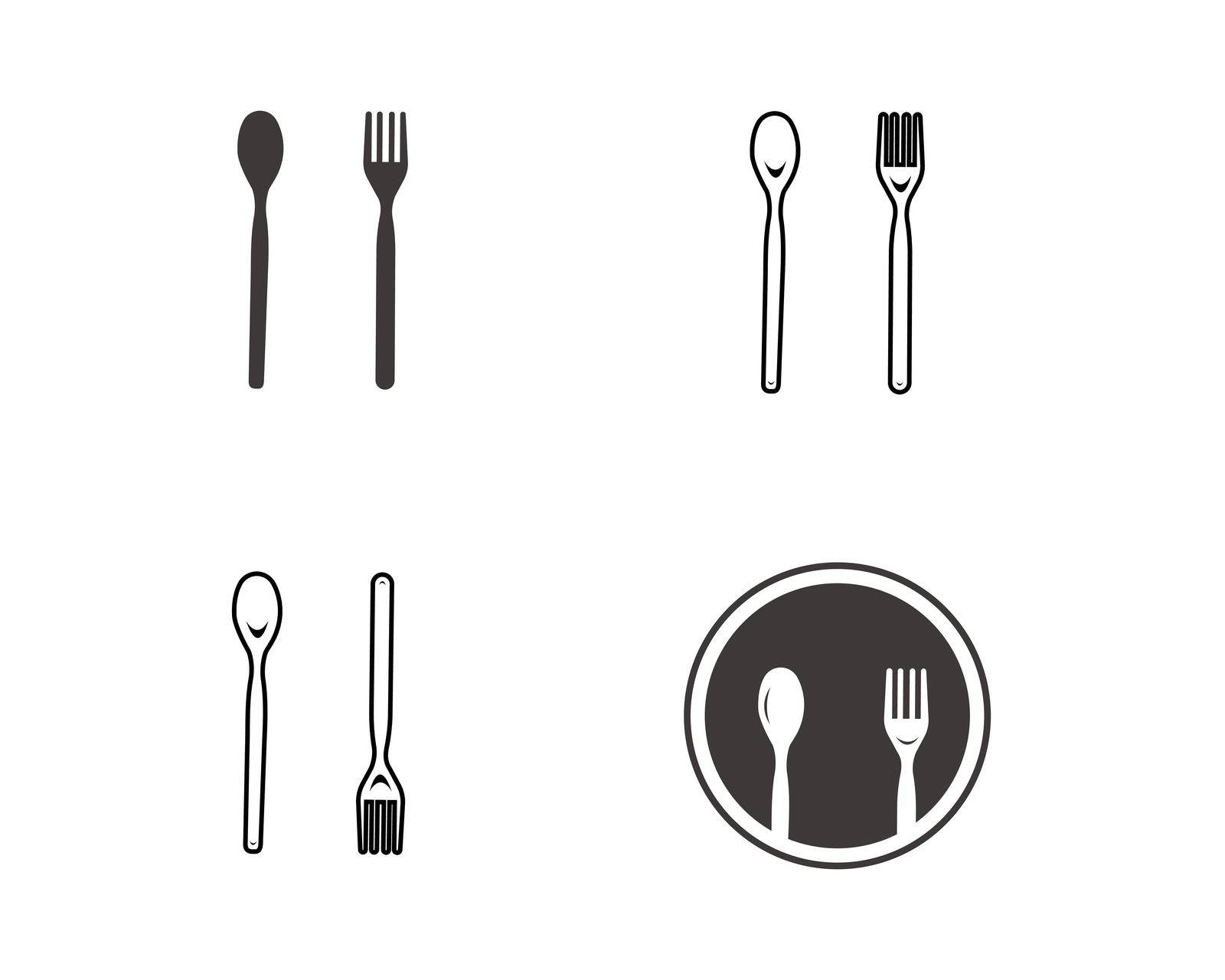 Abstract logo of a cafe or restaurant. A spoon, knife and fork on a plate. A simple outline