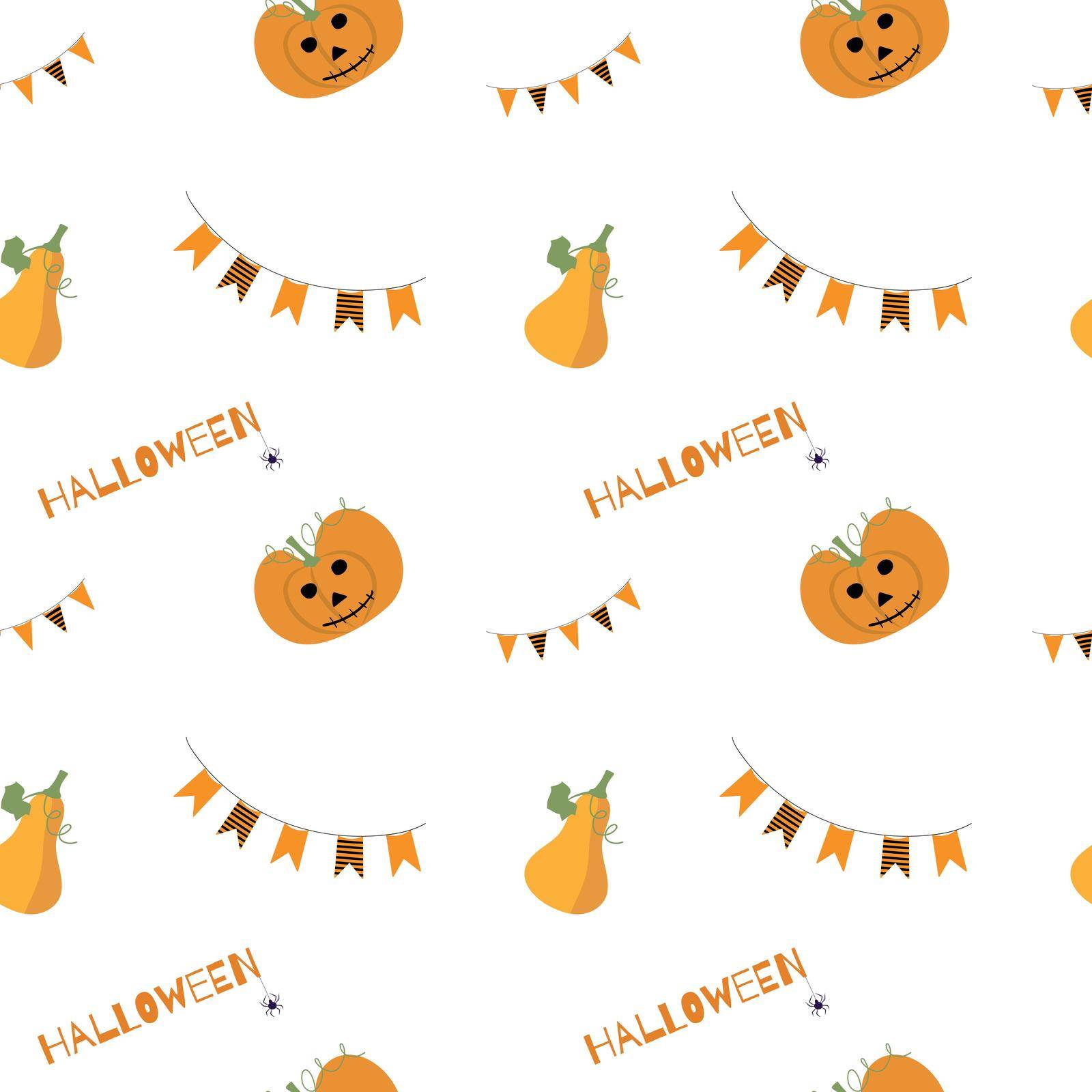 Pumpkins wearing witch hats with bats halloween seamless pattern with white background. Autumn october holiday paintings for decoration