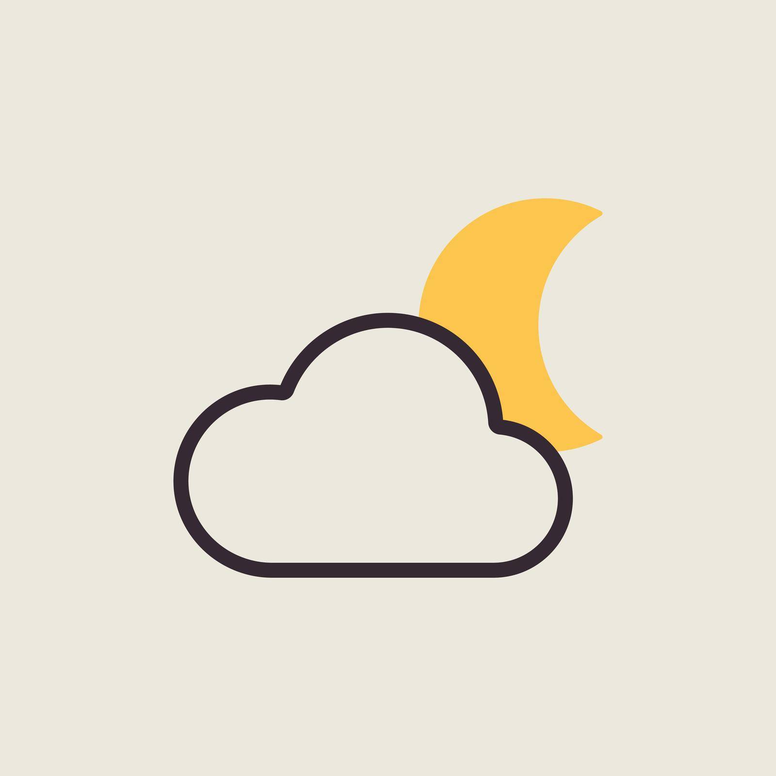 Moon and clouds vector icon. Meteorology sign. Graph symbol for travel, tourism and weather web site and apps design, logo, app, UI