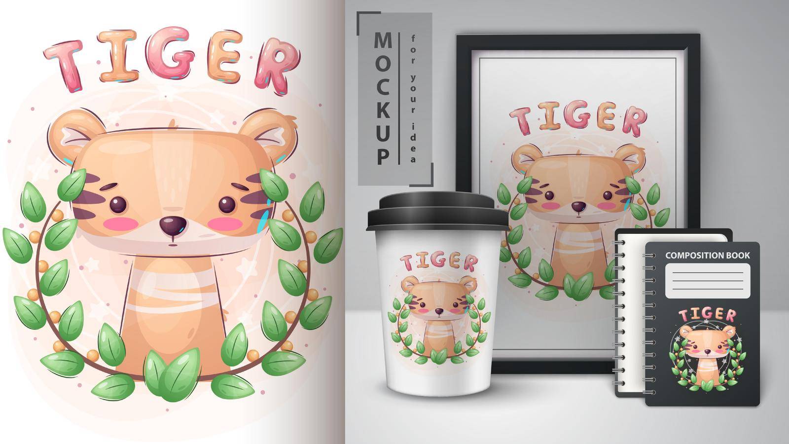 Tiger in forest - poster and merchandising. Vector eps 10
