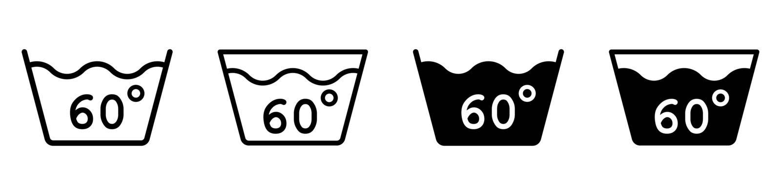 Degrees of water. Wash at a temperature not exceeding 60 degrees. Isolated wash icon. Vector illustration.