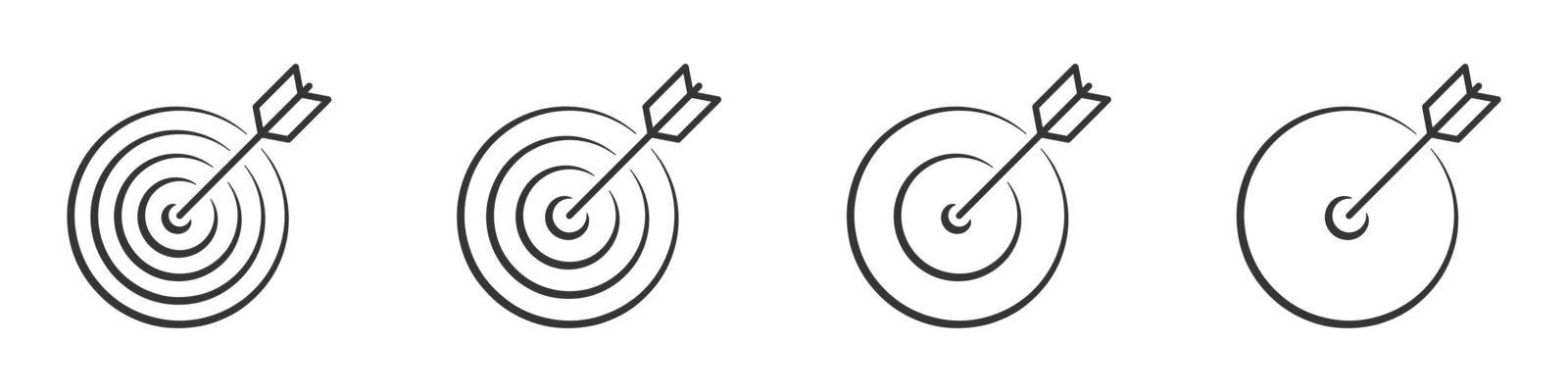 Set of targets with arrow in linear design. Various line targets. Thin linear vector icons