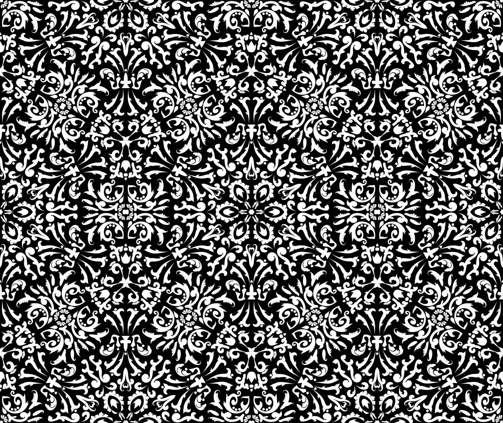 Luxurious Design with Filigree Pattern Seamless Vector Template.Black and White. Decorative texture. Mehndi patterns. For fabric, wallpaper, venetian pattern,textile, packaging.