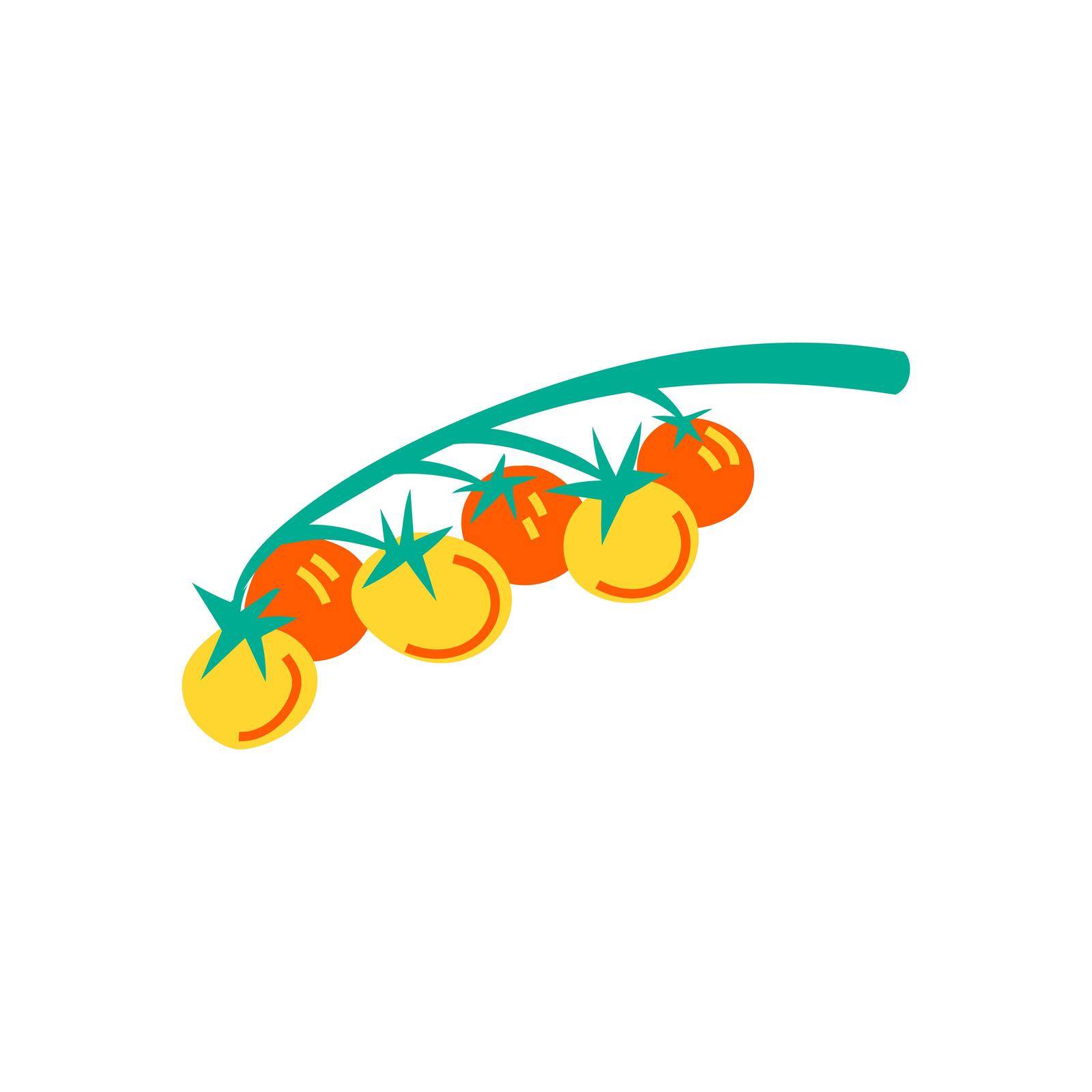 Cherry tomatoes on a branch. Flat color illustration