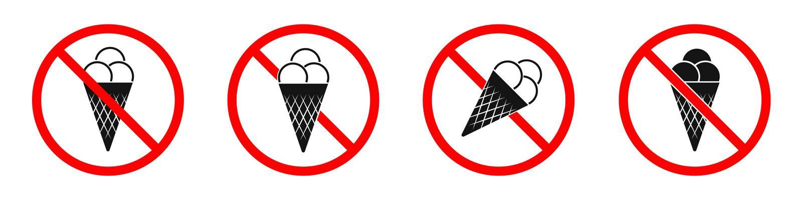 Ice cream are forbidden. Stop ice cream icons. Vector illustration. No ice cream entry