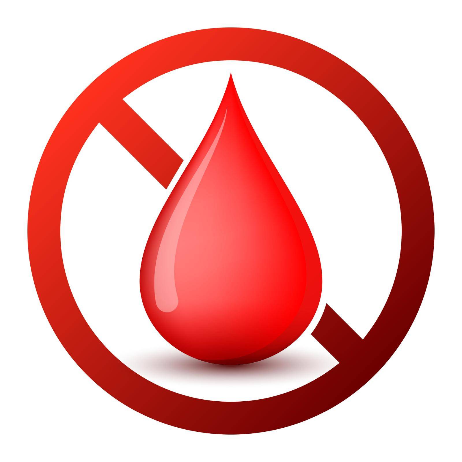 No blood drop icon. Blood donation is prohibited. Vector illustration by Chekman