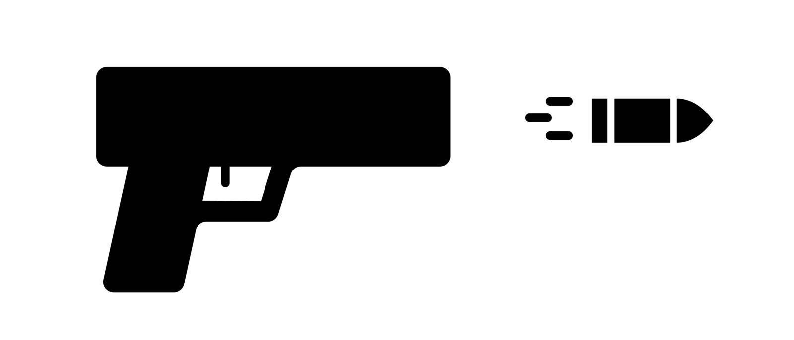 Gun and bullet silhouette icon. Gunfire. Editable vector.