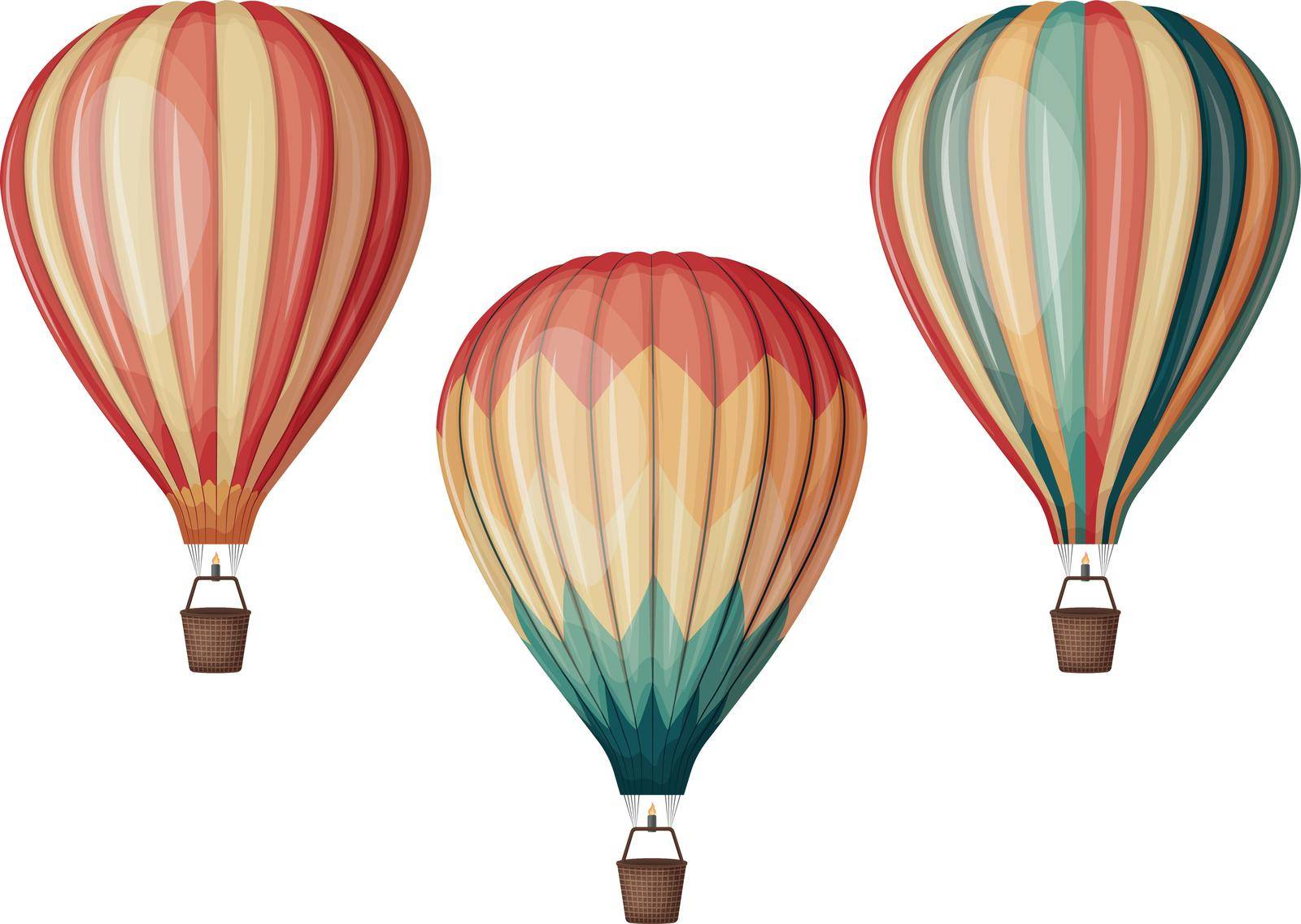Balloons. A set of hot air balloons of different colors. Colored balloons flying across the sky. Vector illustration.
