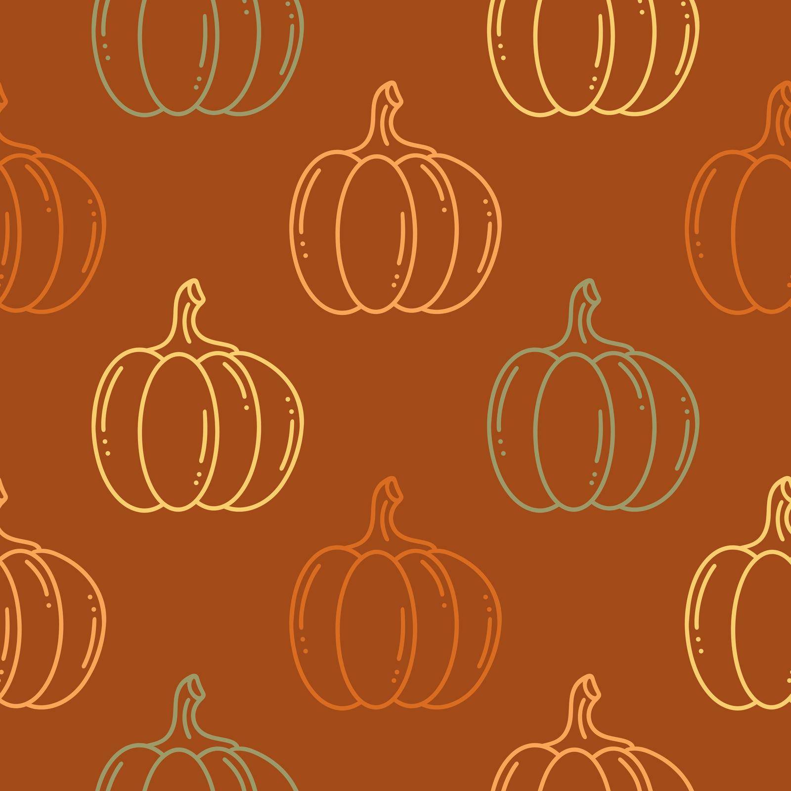Autumn pumpkins seamless pattern. Colorful orange background with autumn vegetables vector illustration. Fall print for thanksgiving day. Template for packaging, textiles and design