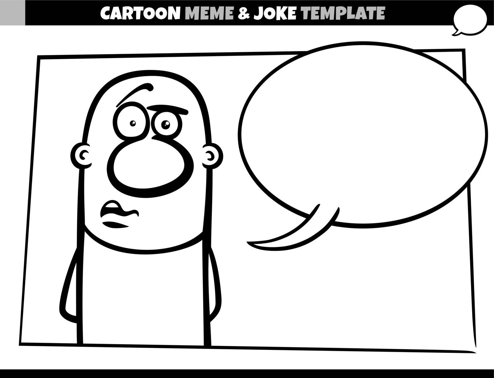 black and white cartoon illustration of meme template with empty comic speech bubble and disgusted or surprised man