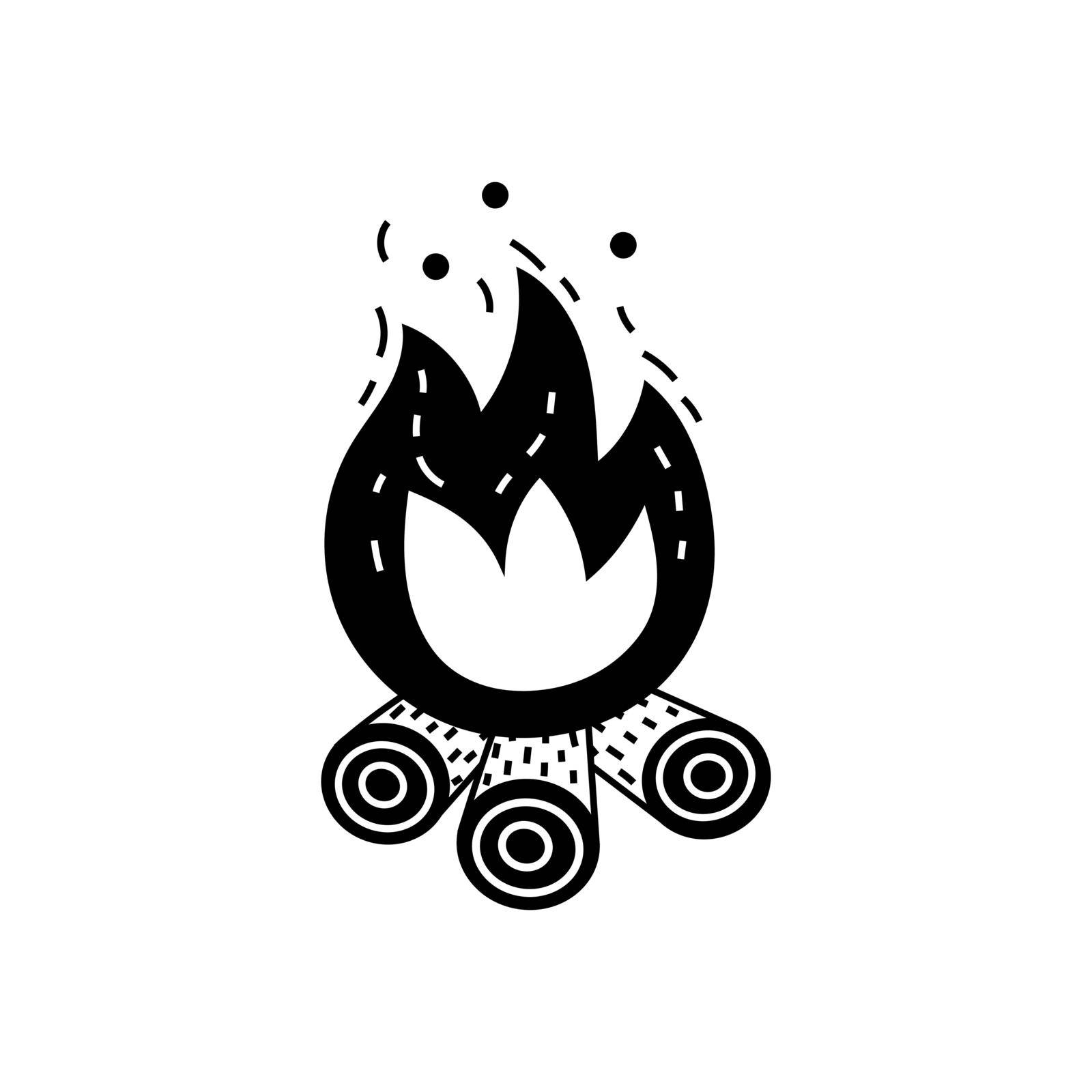 Camfire. Simple black and white doodle illustration, isolated.