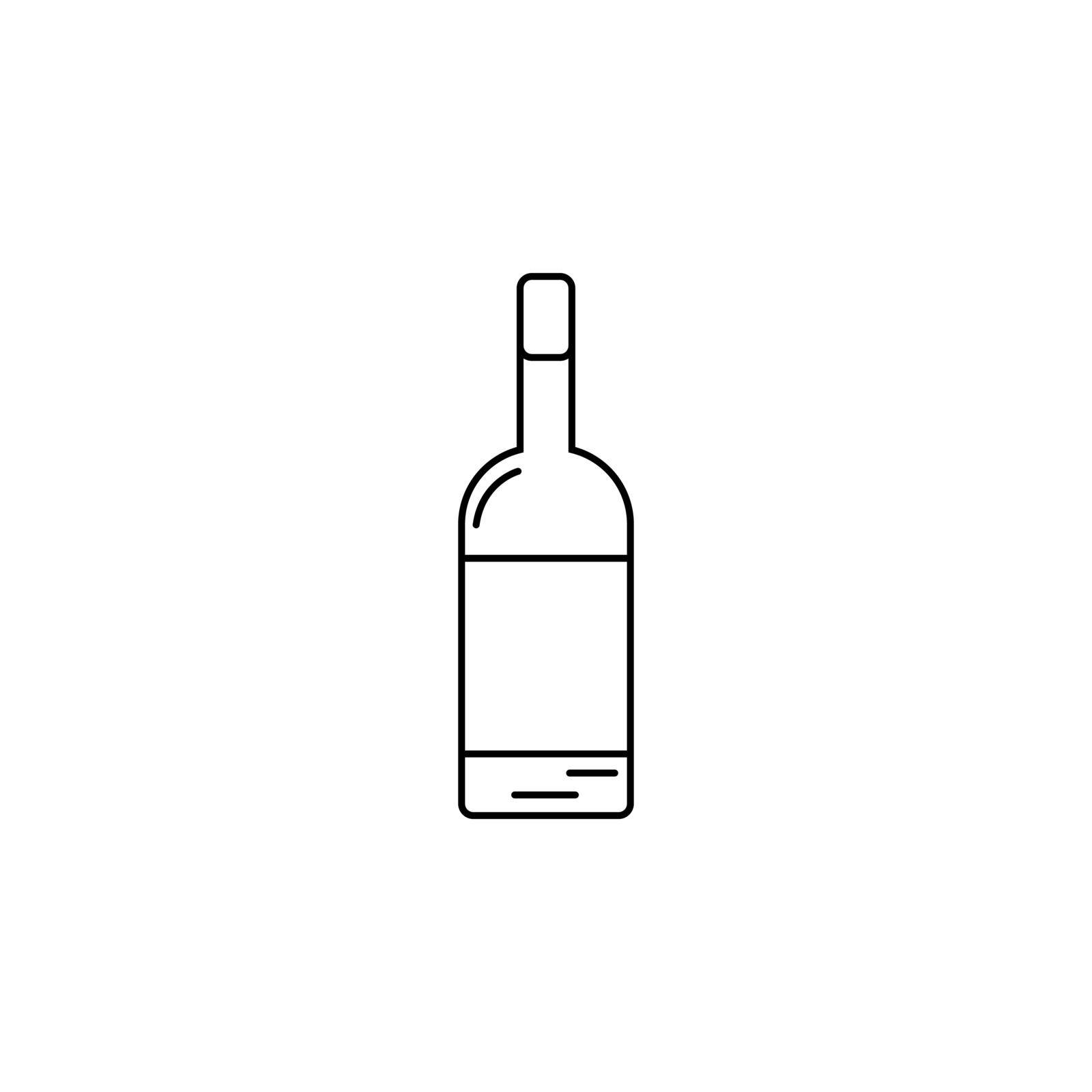 Wine bottle line icon vector illustration. Simple black outline image of glass vessel with liquid. Logo alcohol isolated. Drink bottle flat web element