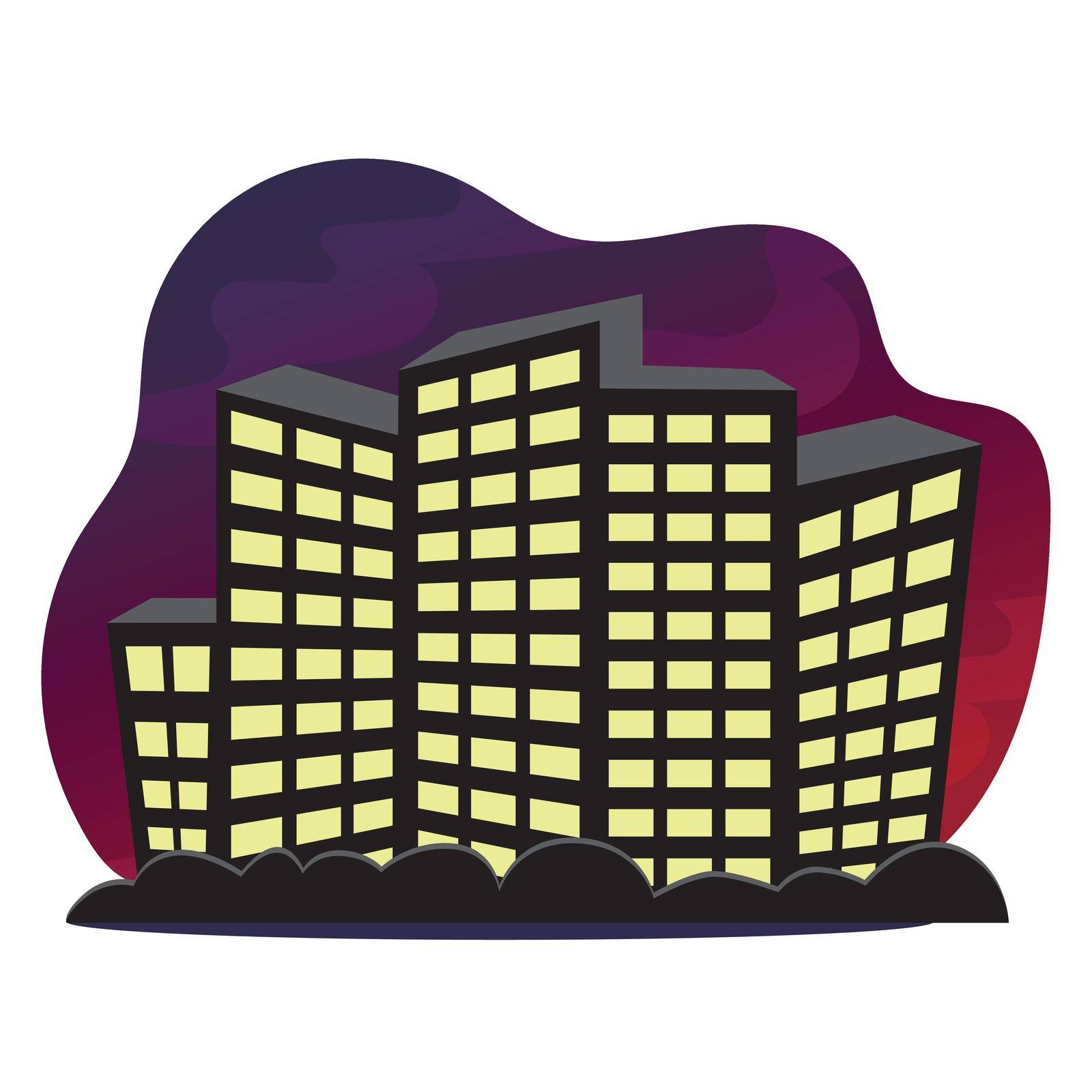 City skyscrapers with bushes on the night sky isolated in a bubble. Simple minimalistic metropolis landscape in flat style by Zoya_Zozulya