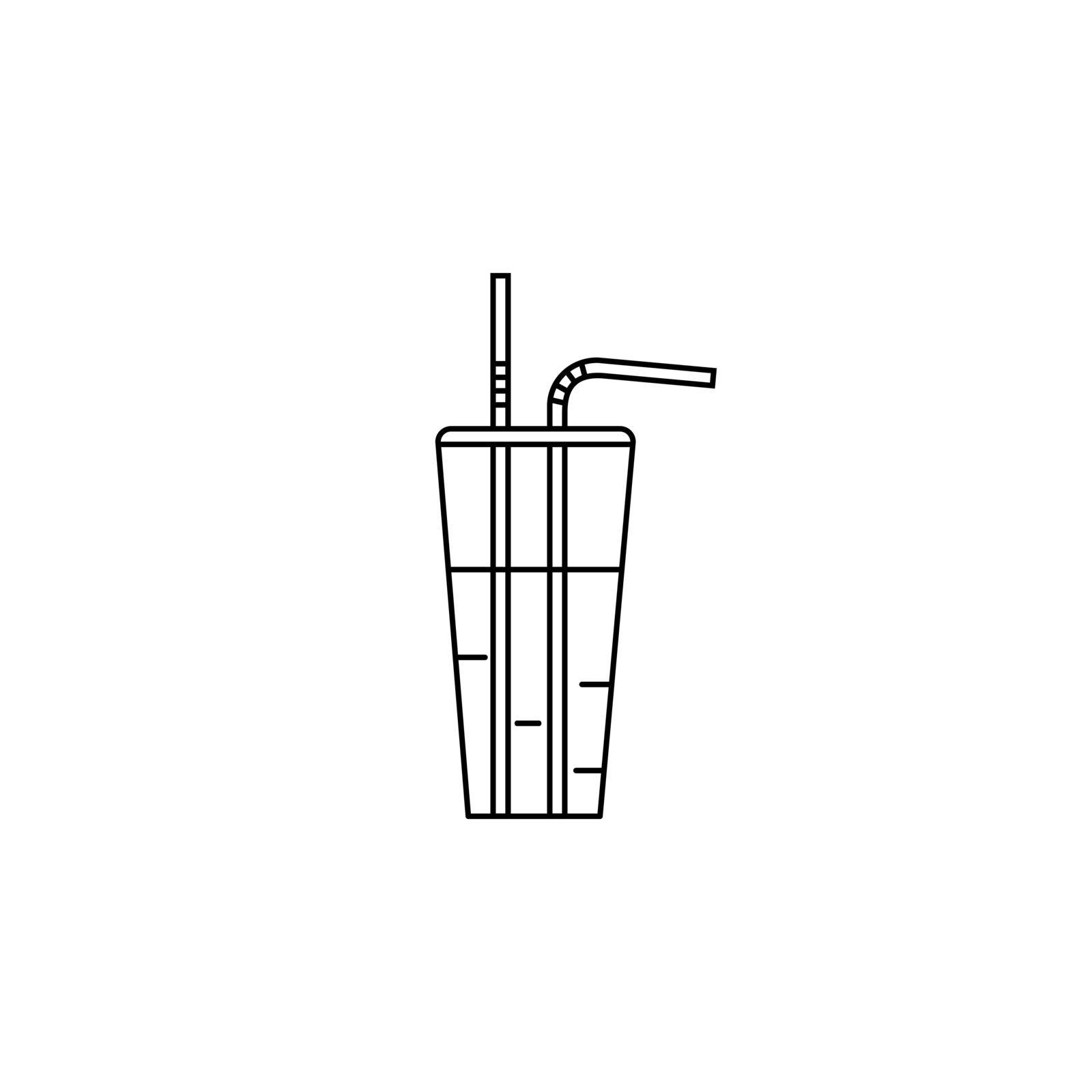 Cocktail with straws line icon vector illustration. Simple contour black silhouette of glass with alcohol drink. Beverage logo. Brew isolated drawn web element