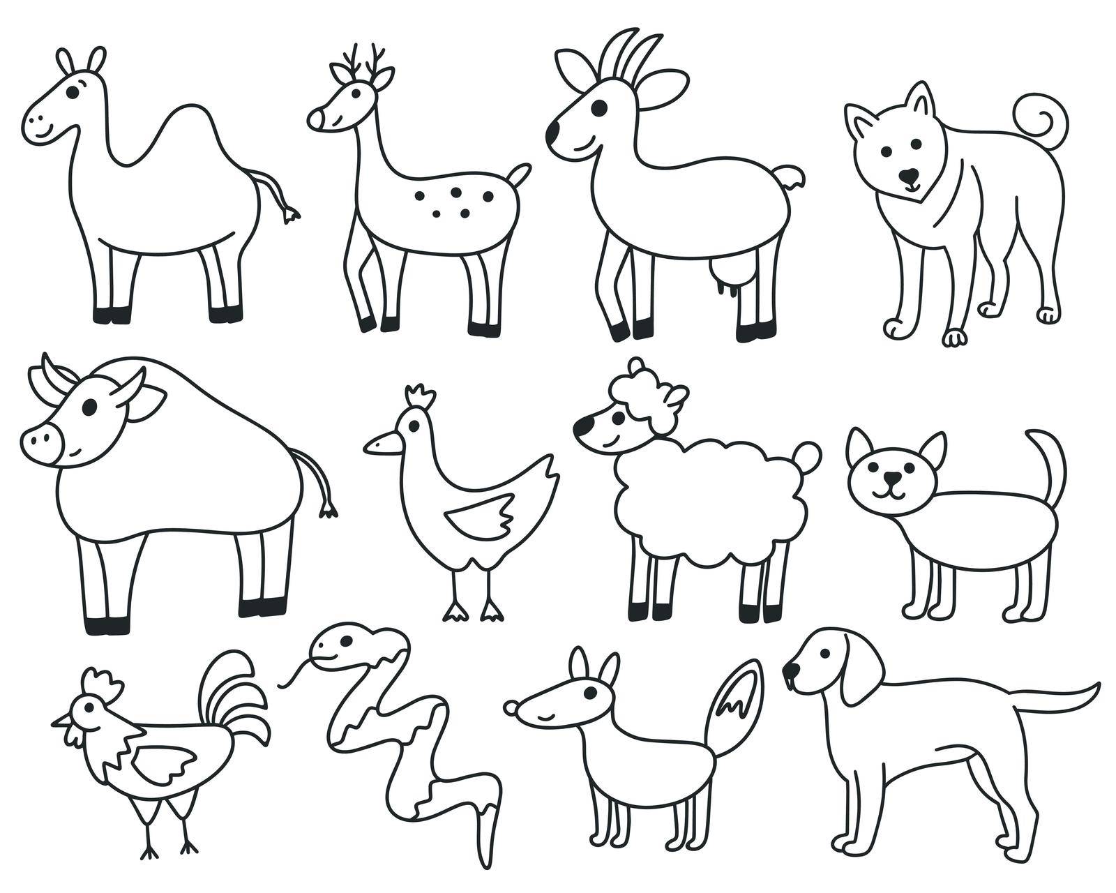 Doodle simple animals set by TassiaK