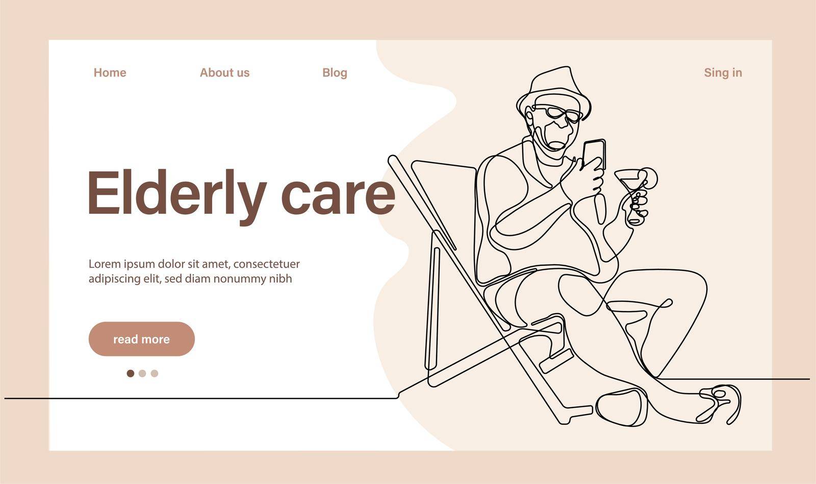 Programs for Seniors Landing Page Template. Elderly Health Care. Elderly care. Cartoon People Vector Illustration.