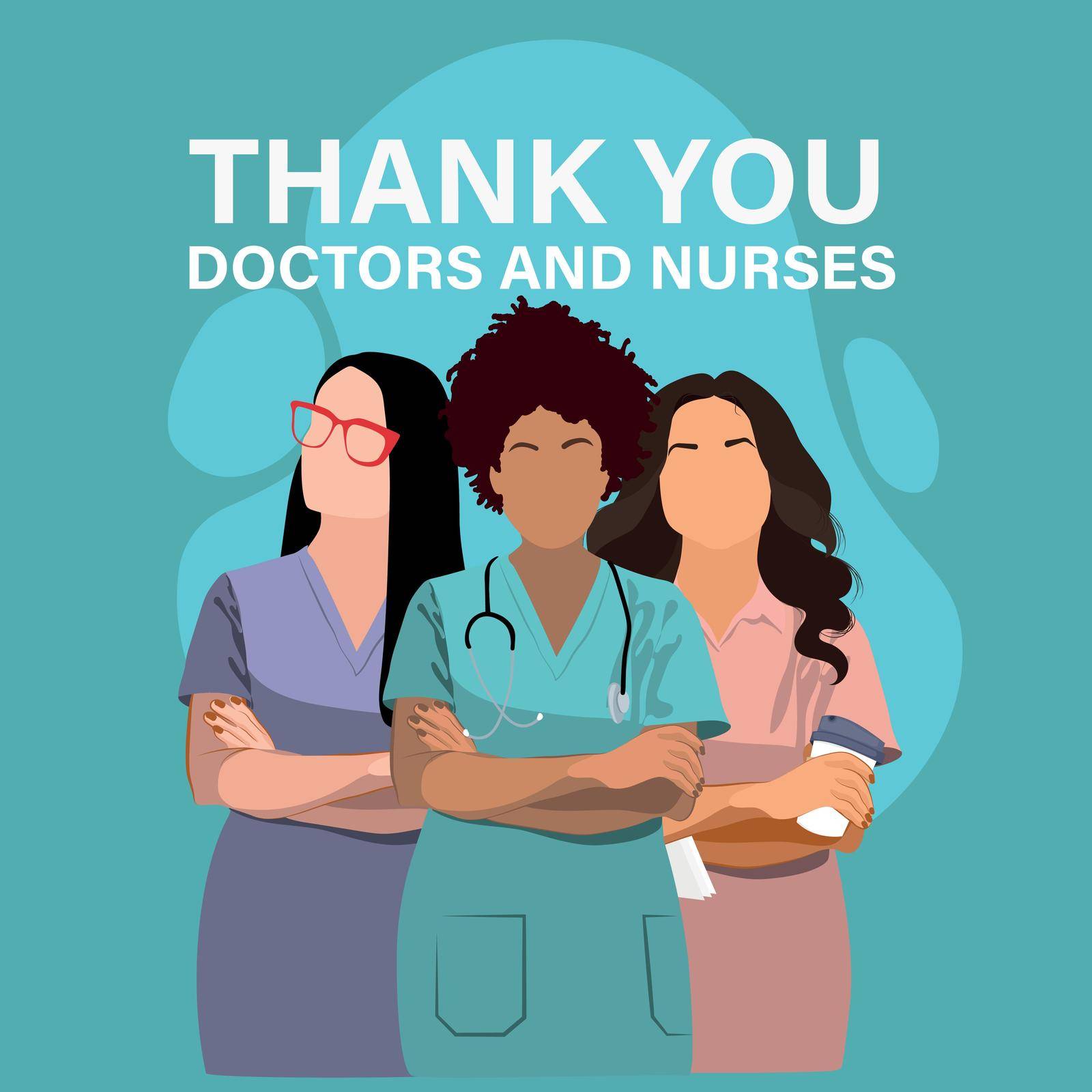 Medical personnel team, character of doctors and nurses wearing a surgical face mask and standing together to fight ills, male and female medical characters set cartoon flat vector illustration.