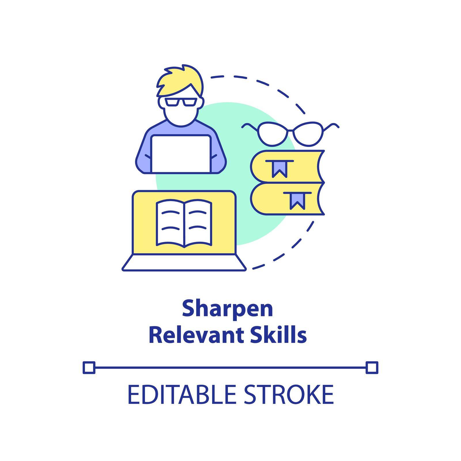 Sharpen relevant skills concept icon. Better expertise. Becoming data scientist abstract idea thin line illustration. Isolated outline drawing. Editable stroke. Arial, Myriad Pro-Bold fonts used