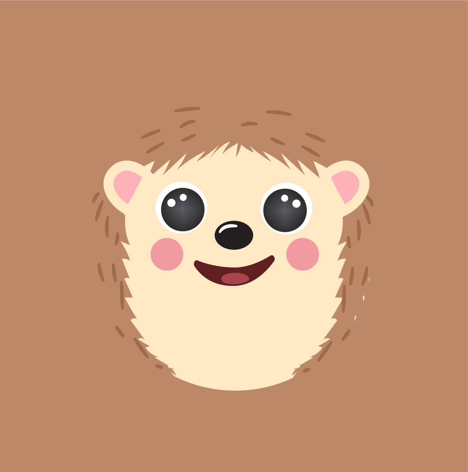 Cute Hedgehog portrait square smiley head cartoon round shape animal face, isolated avatar character vector icon flat by Vectoressa