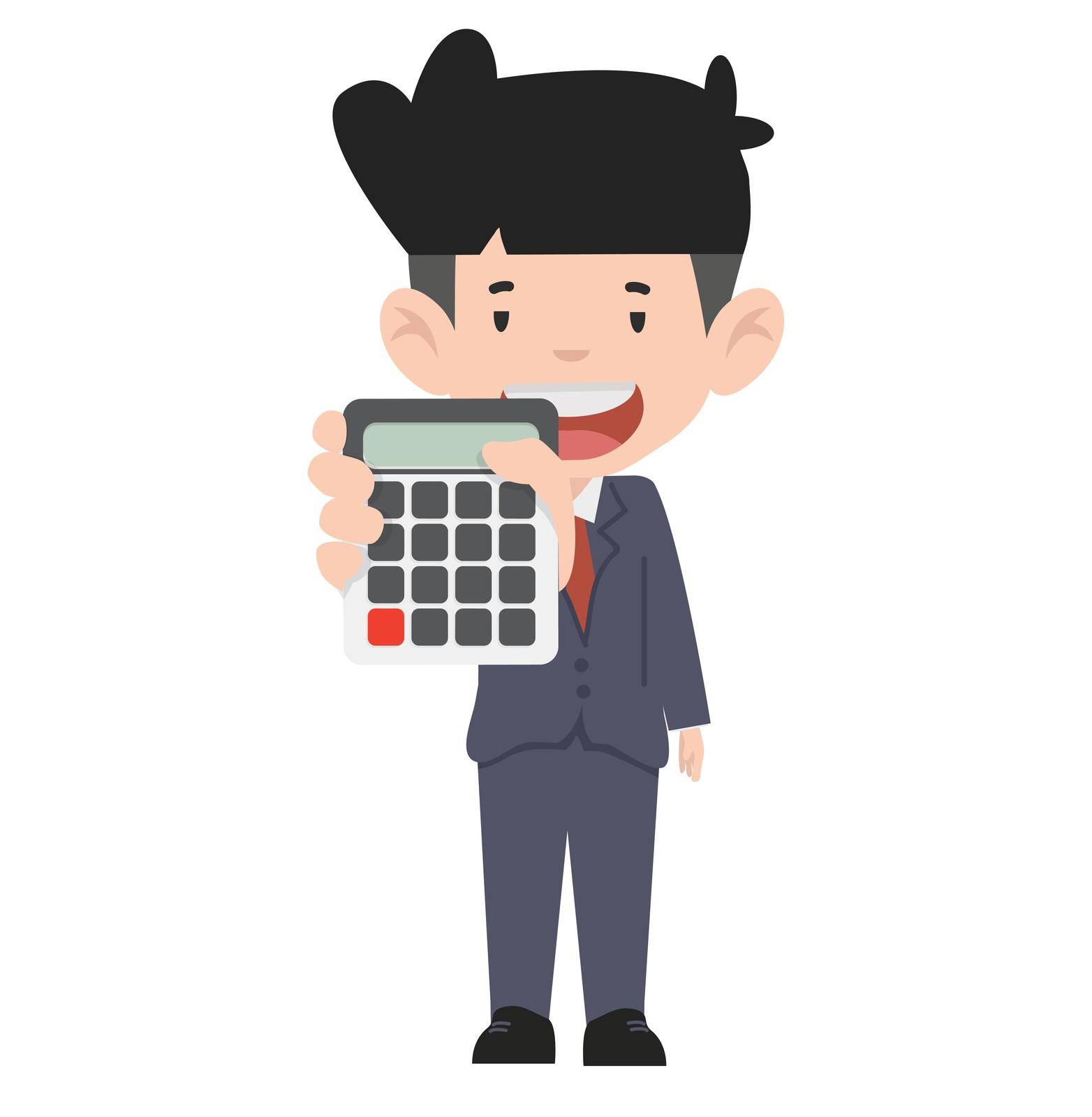 Cute Business man with calculator vector in office style smart suit cartoon
