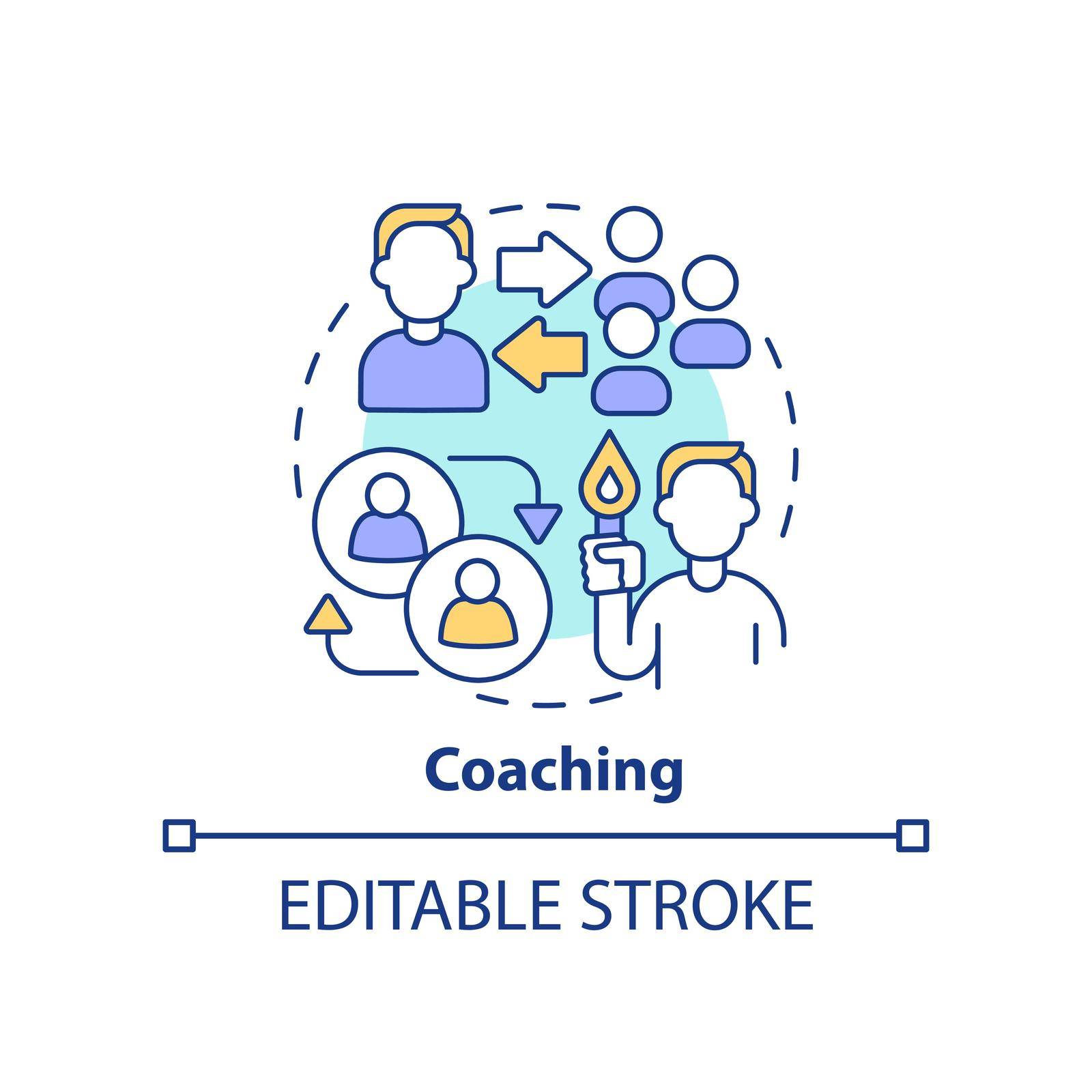 Coaching concept icon. Business training platform program abstract idea thin line illustration. Professional mentorship. Isolated outline drawing. Editable stroke. Arial, Myriad Pro-Bold fonts used