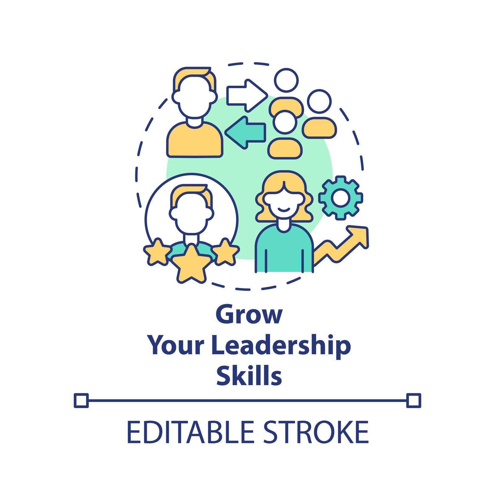 Grow leadership skills concept icon. Become certified coach course abstract idea thin line illustration. Management. Isolated outline drawing. Editable stroke. Arial, Myriad Pro-Bold fonts used