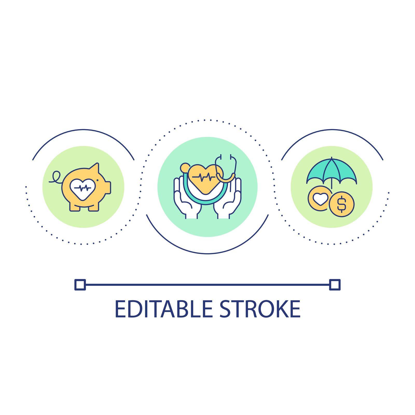 Medical insurance policy loop concept icon. Compensation of healthcare expenses. Protection abstract idea thin line illustration. Isolated outline drawing. Editable stroke. Arial font used