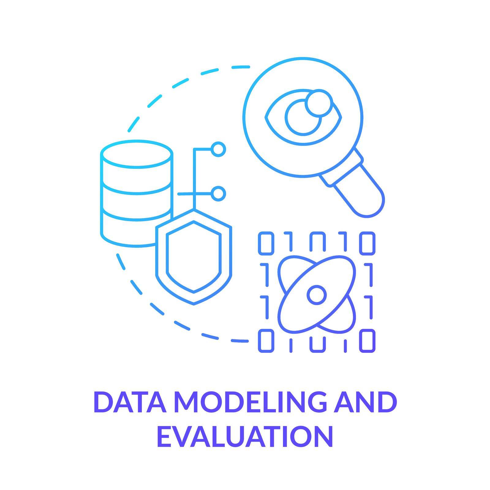 Data modeling and evaluation blue gradient concept icon. Expertise. Machine learning engineer skill abstract idea thin line illustration. Isolated outline drawing. Myriad Pro-Bold font used