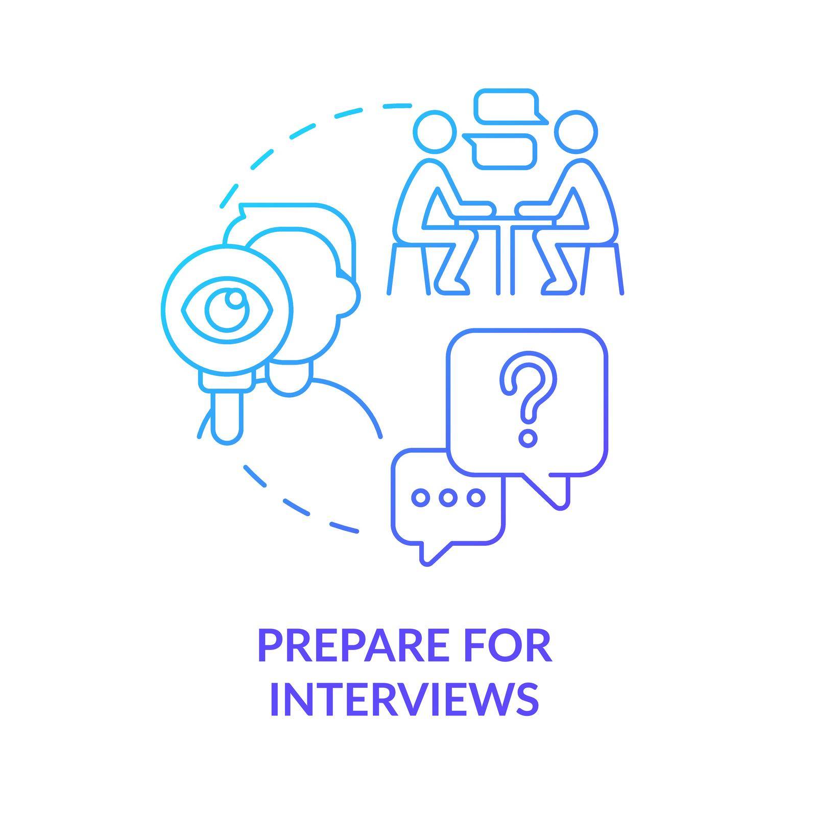 Prepare for interviews blue gradient concept icon. Apply for position. Becoming data scientist abstract idea thin line illustration. Isolated outline drawing. Myriad Pro-Bold font used