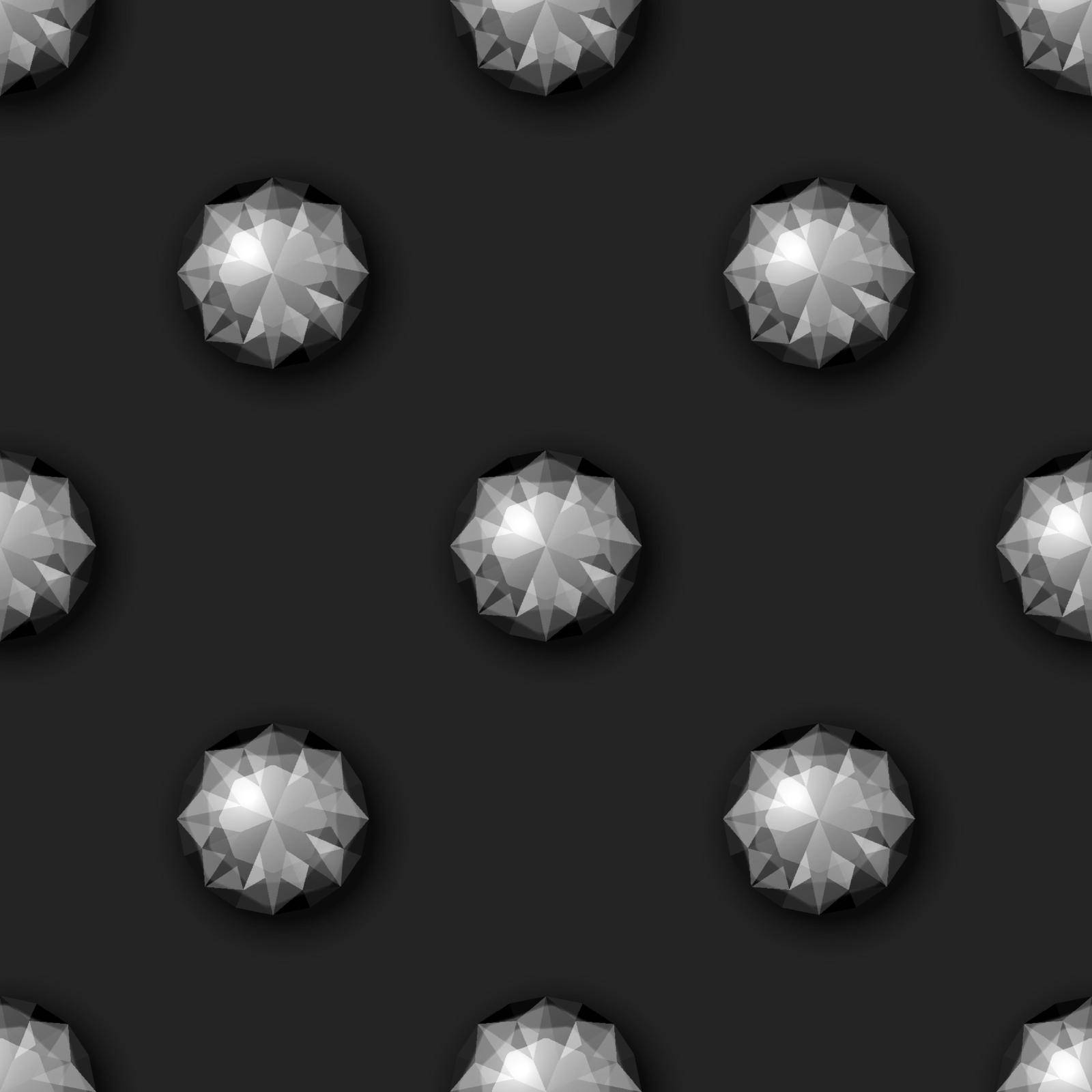 Vector Seamless Pattern with 3d Realistic Gemstone, Crystal, Rhinestones on Black. Jewerly Concept. Design Template. Gems, Crystals, Rhinestones or Gemstones, Top View.