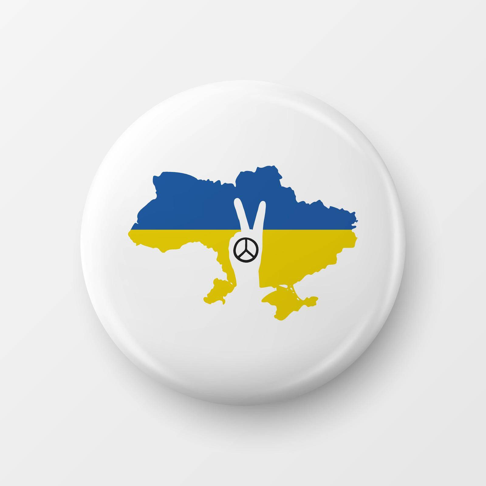 Peace for Ukraine. Button Pin Badge with Anti-war Call. Struggle, Protest, Support Ukraine, Fist with Ukrainian War. Vector Illustration. Slogan, Call for Support for Ukraine by Gomolach