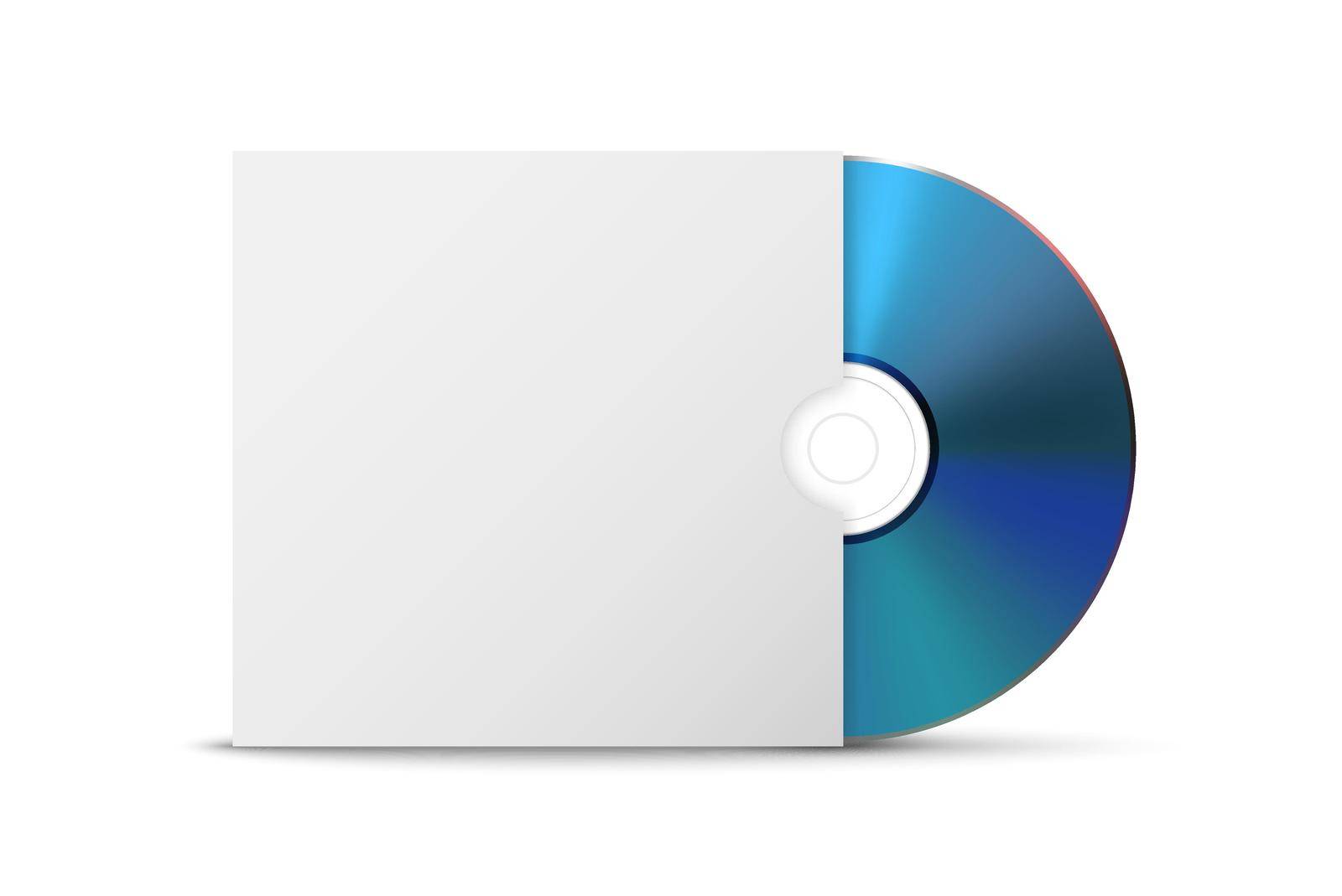 Vector 3d Realistic Blue CD, DVD with Paper Case, Envelope Isolated on White. CD Box, Packaging Design Template for Mockup. Compact Disk and Packaging Icon, Front View.