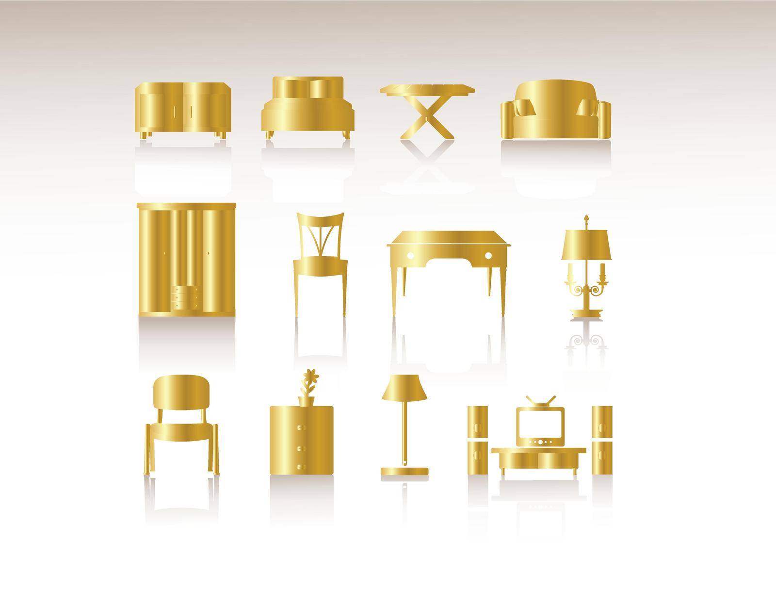 you can use Gold icons furniture isolate on white background to design banners, posters, backgrounds, ...etc.