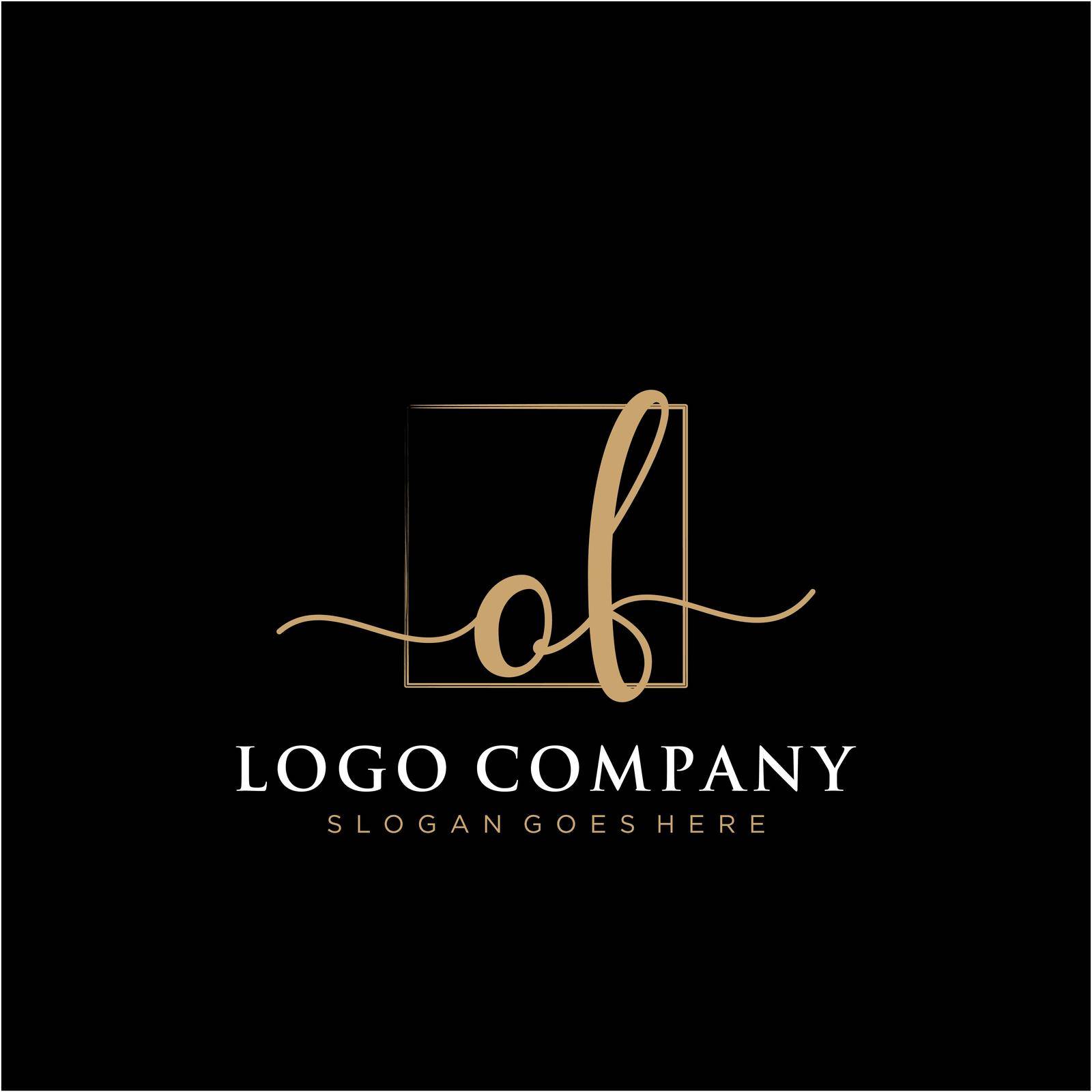 OF Initial handwriting logo with rectangle template vector by liaanniesatul