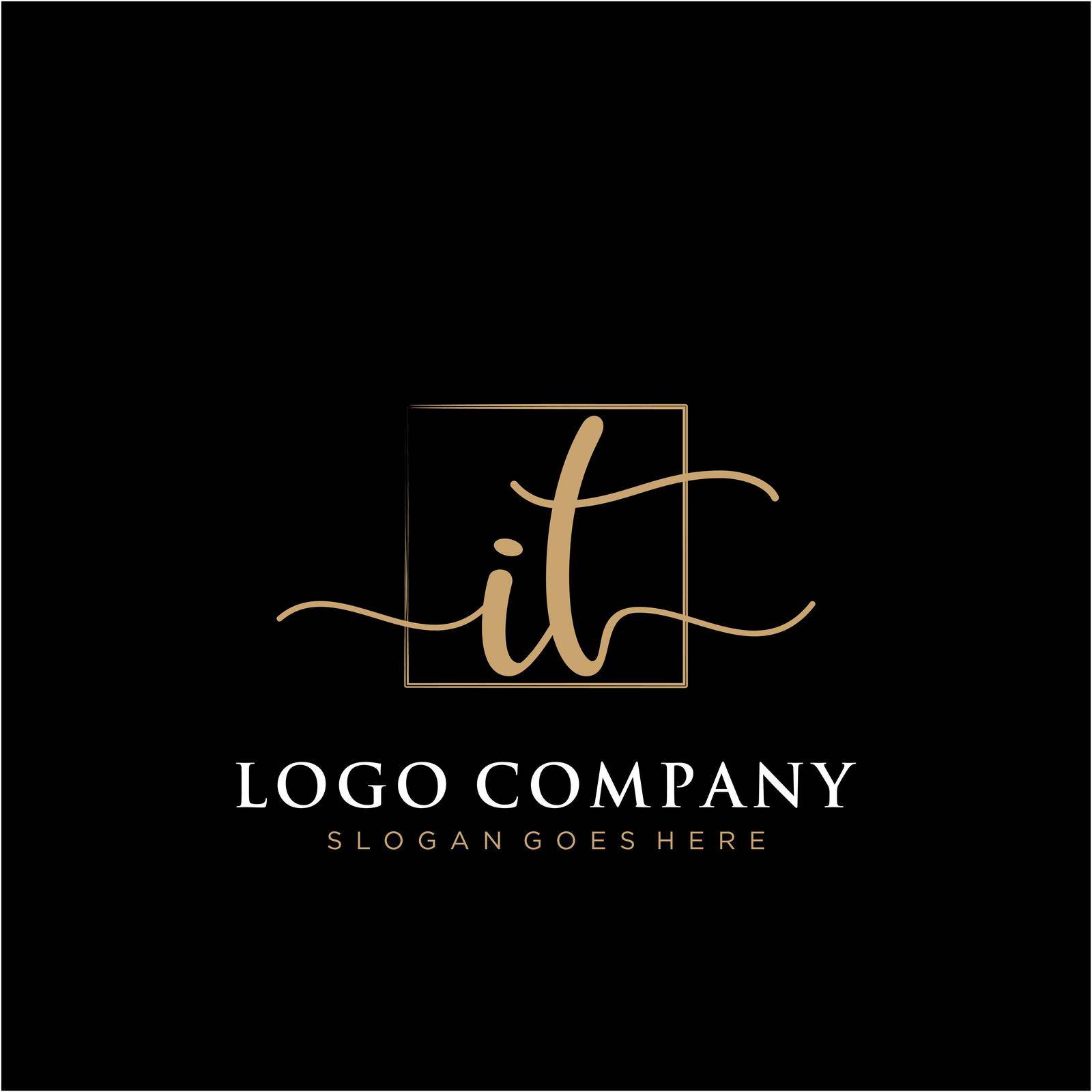 IT Initial handwriting logo with rectangle template vector by liaanniesatul