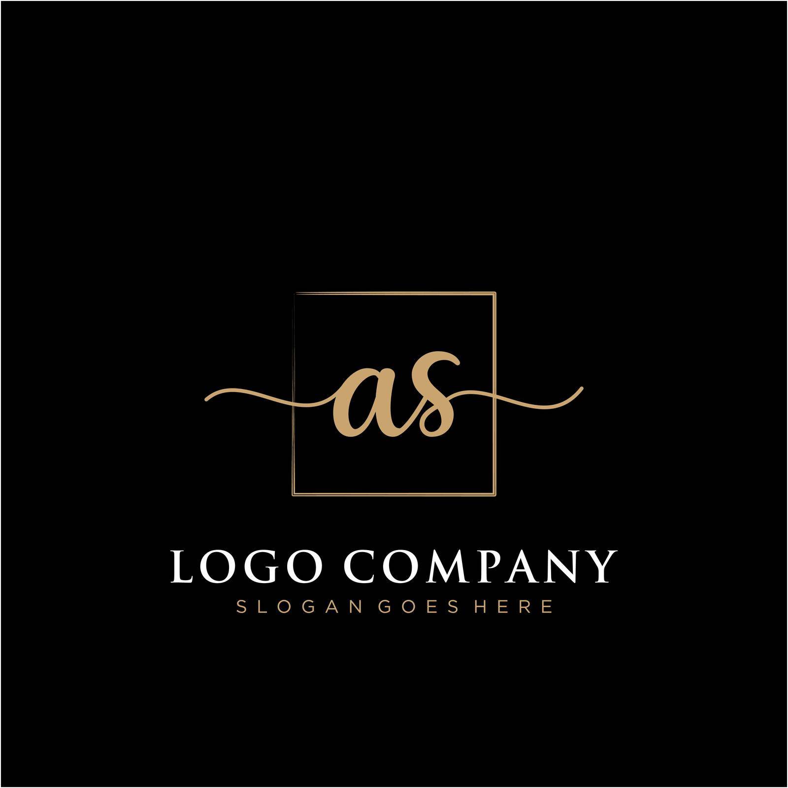 Initial handwriting logo with rectangle template vector
