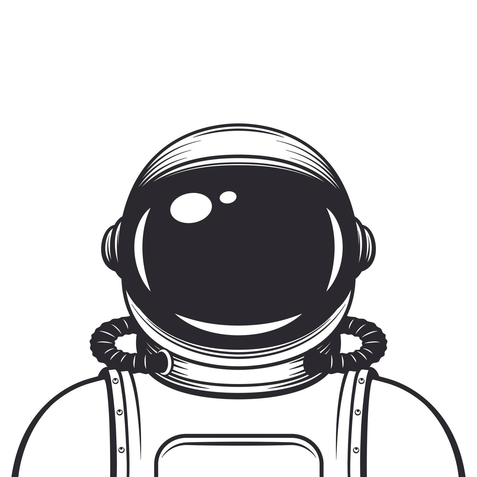 Vector Astronaut Suit, Helmet, Black and White Monochrome Cosmonaut Mask for Space Exploration Isolated. Suit for Spaceman Protection. Space Helmet Design Template.