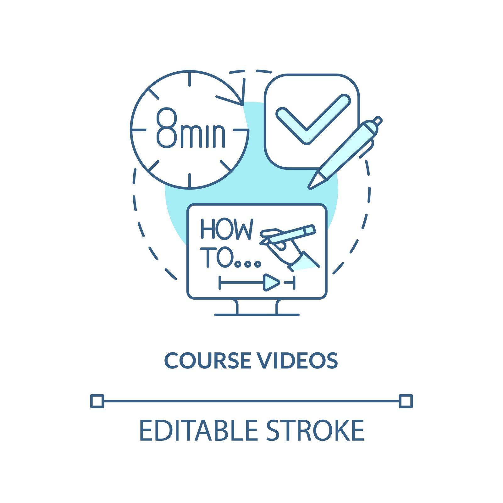 Course videos turquoise concept icon. Recorded lecture. Online tutorials type abstract idea thin line illustration. Isolated outline drawing. Editable stroke. Arial, Myriad Pro-Bold fonts used