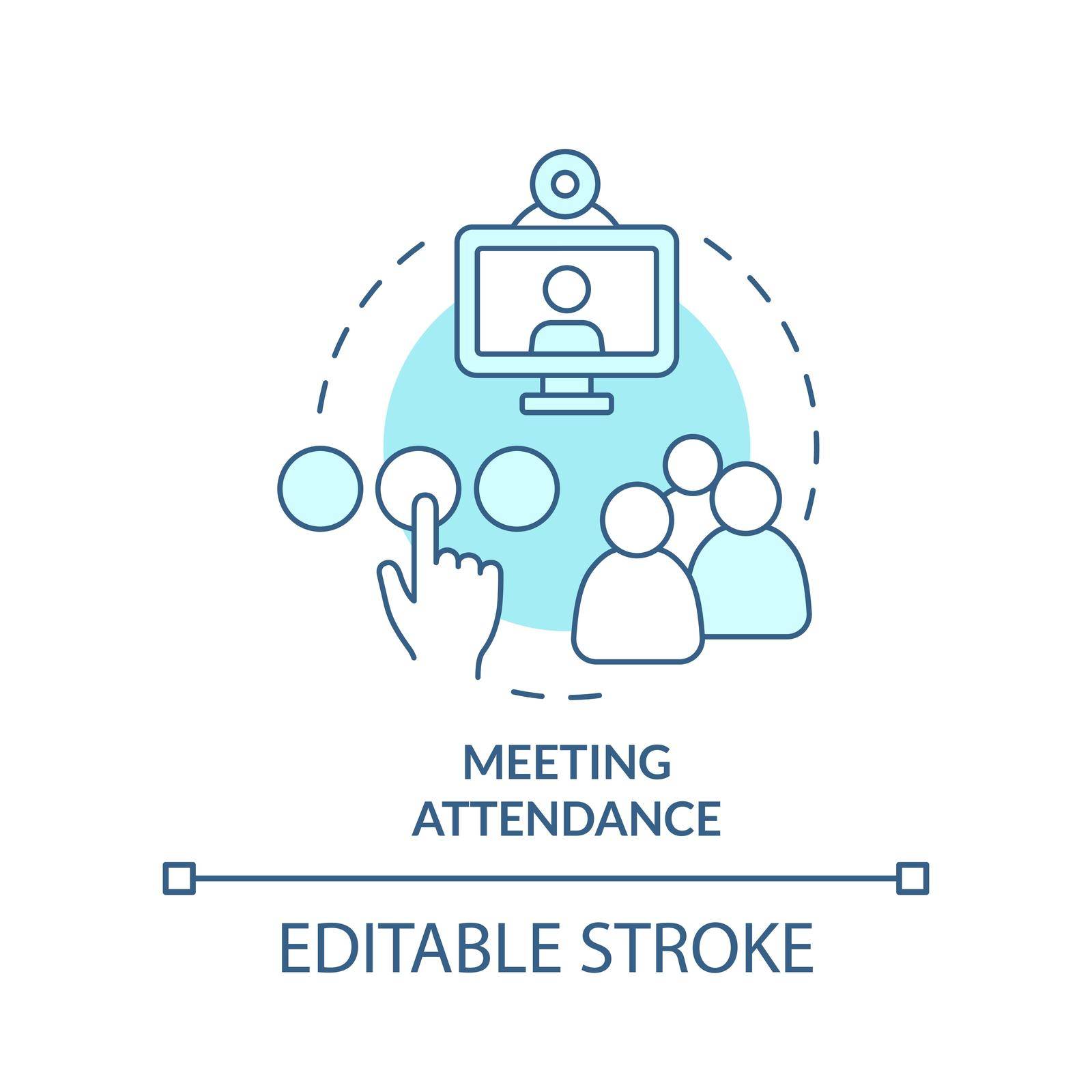 Meeting attendance turquoise concept icon. In site and remote. Workplace and schedule abstract idea thin line illustration. Isolated outline drawing. Editable stroke. Arial, Myriad Pro-Bold fonts used