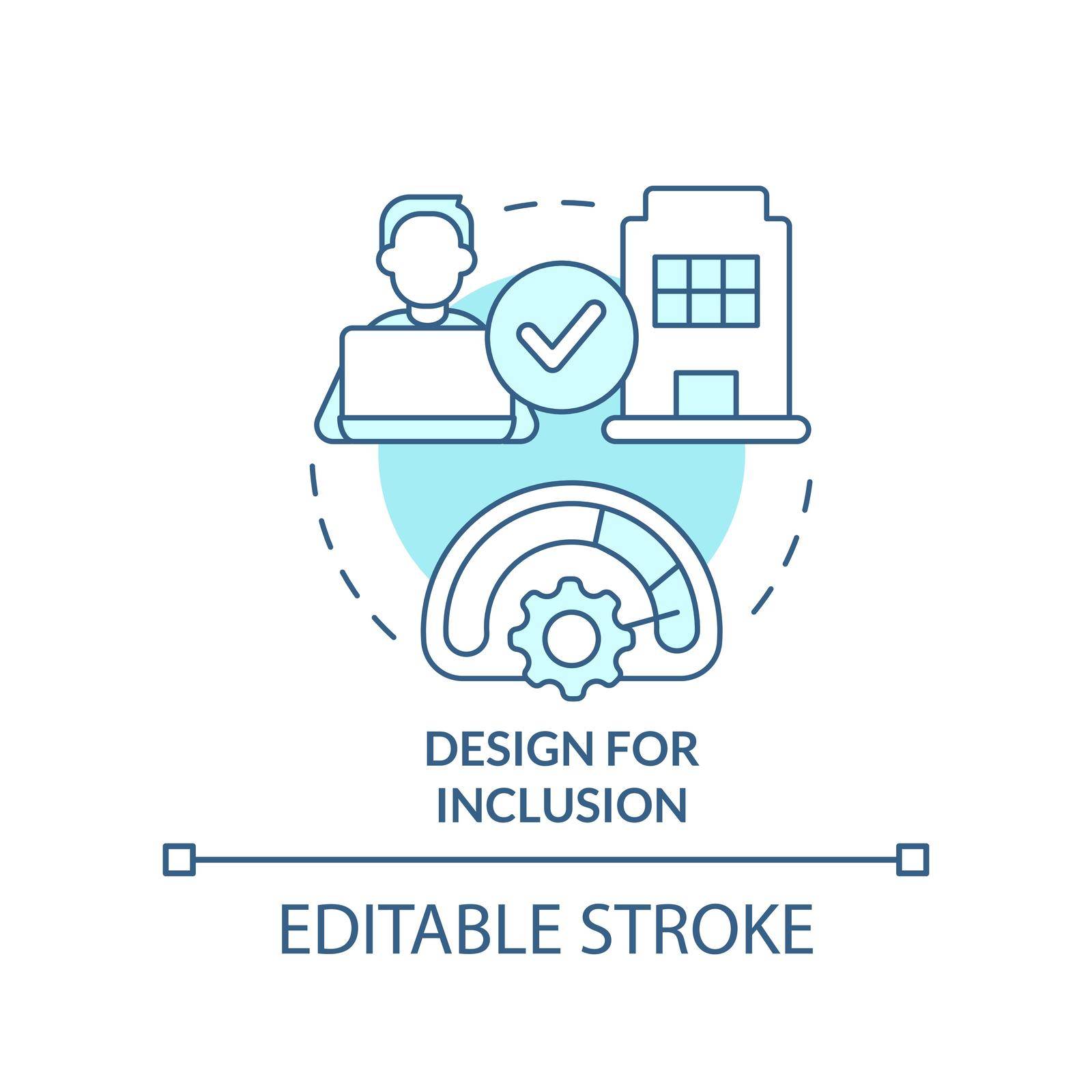 Design for inclusion turquoise concept icon. Workflow. Creating hybrid environment abstract idea thin line illustration. Isolated outline drawing. Editable stroke. Arial, Myriad Pro-Bold fonts used