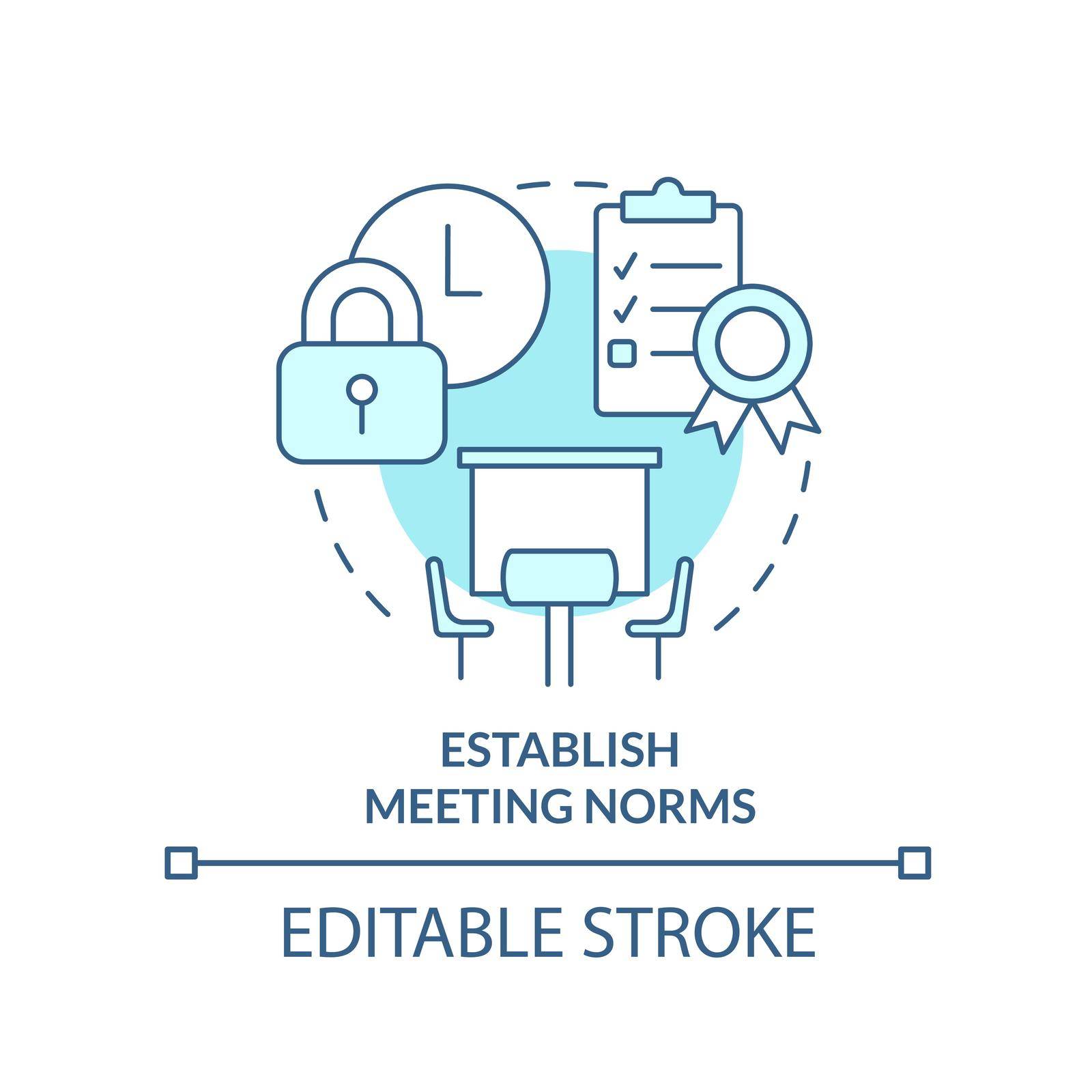 Establish meeting norms turquoise concept icon. Creating hybrid environment abstract idea thin line illustration. Isolated outline drawing. Editable stroke. Arial, Myriad Pro-Bold fonts used