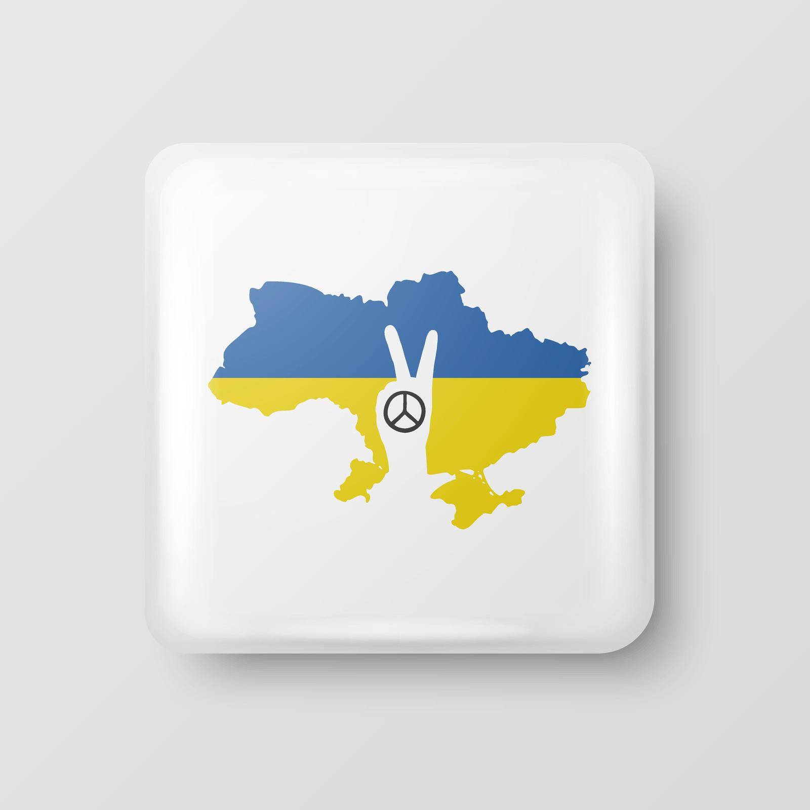 Peace for Ukraine. Button Pin Badge with Anti-war Call. Struggle, Protest, Support Ukraine, Fist with Ukrainian War. Vector Illustration. Slogan, Call for Support for Ukraine.