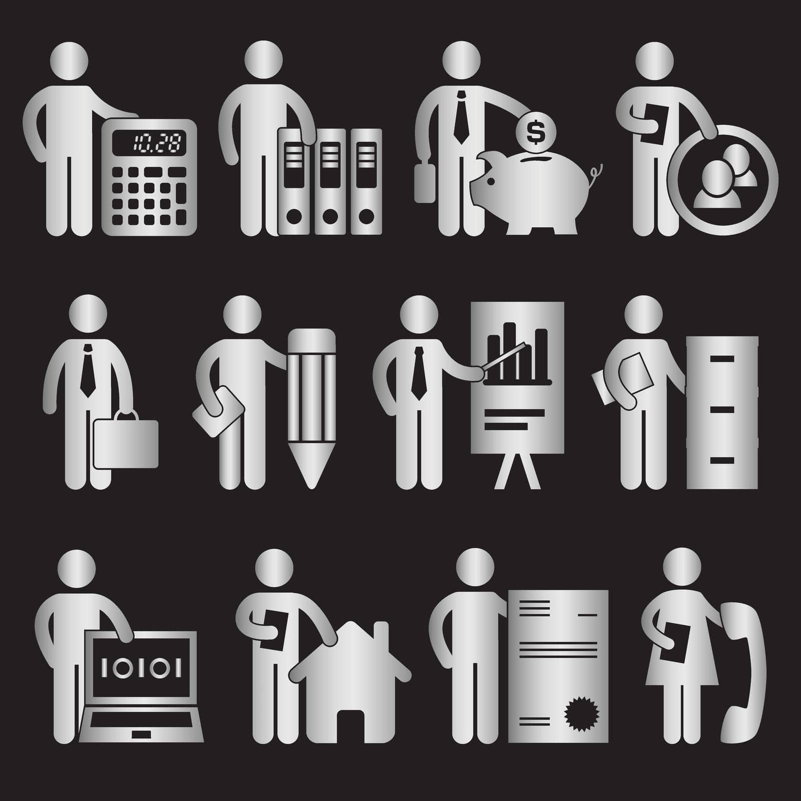 you can use Silver business activity matchstick men vector to design banners, posters, backgrounds, ...etc.