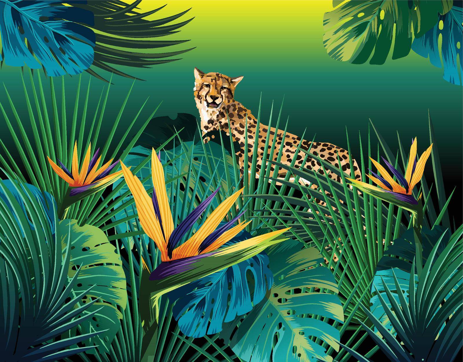 you can use leopard in tropical background to design banners, posters, backgrounds, ...etc.