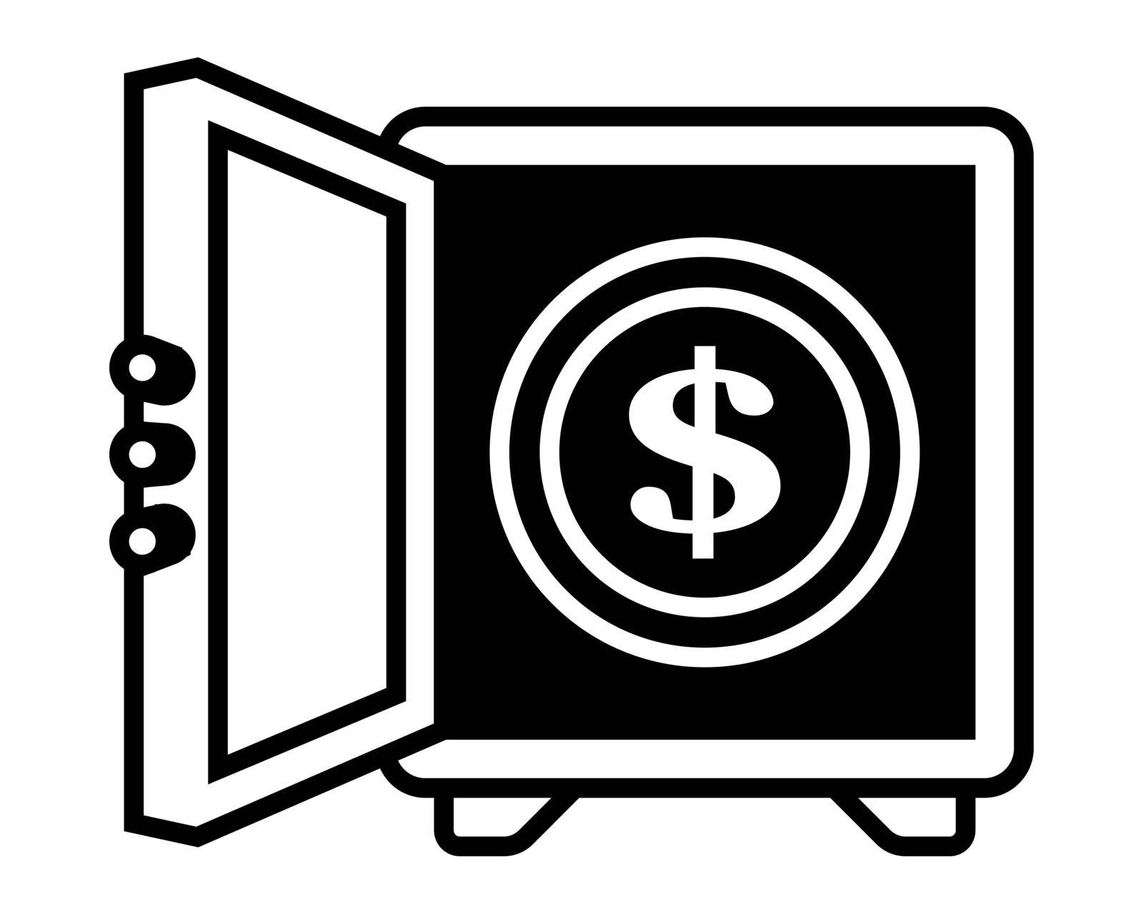black linear icon of an open safe with money. by PlutusART