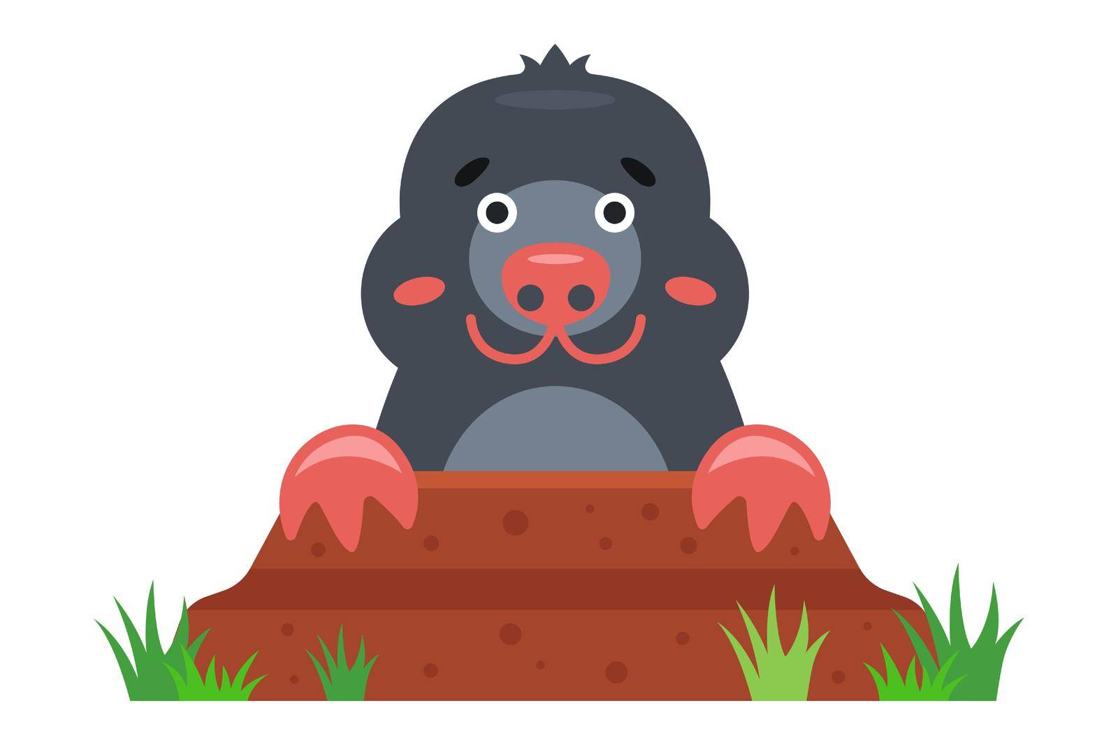 a mole peeks out of a hole in the garden. flat vector illustration.